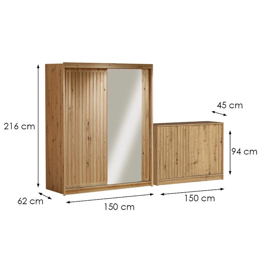 Royal ormar + Royal komoda 150x62x200 cm wotan hrast