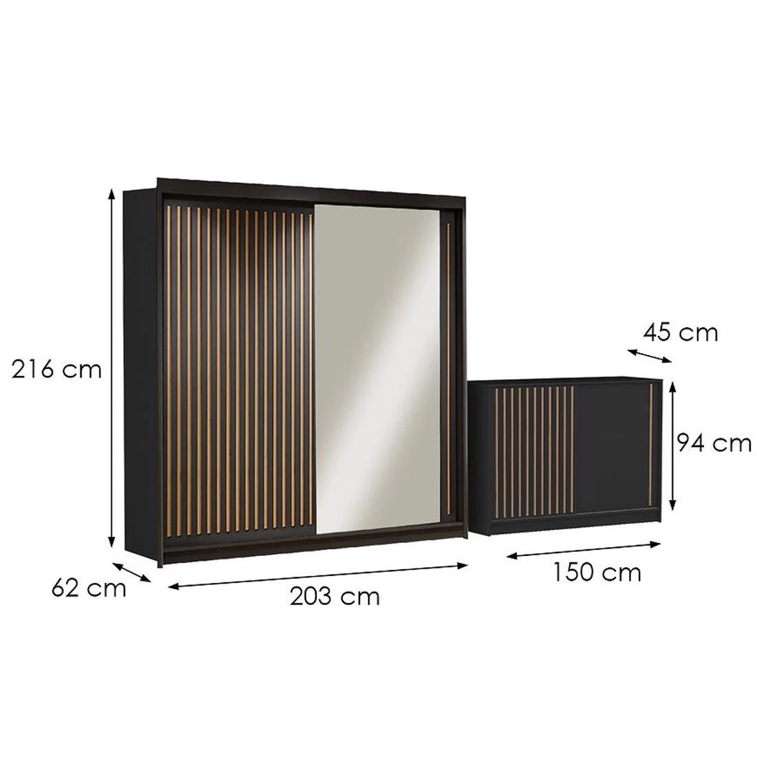 Royal ormar + Royal komoda 203x62x216 cm crna
