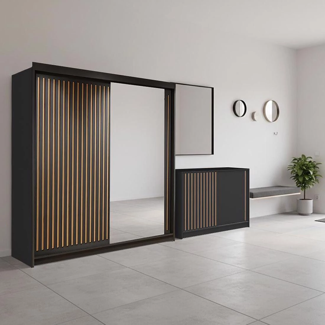 Royal ormar + Royal komoda 203x62x216 cm crna