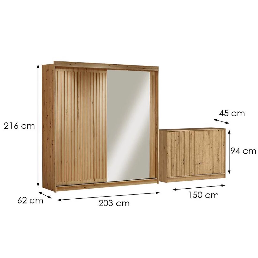 Royal ormar + Royal komoda 203x62x216 cm wotan hrast