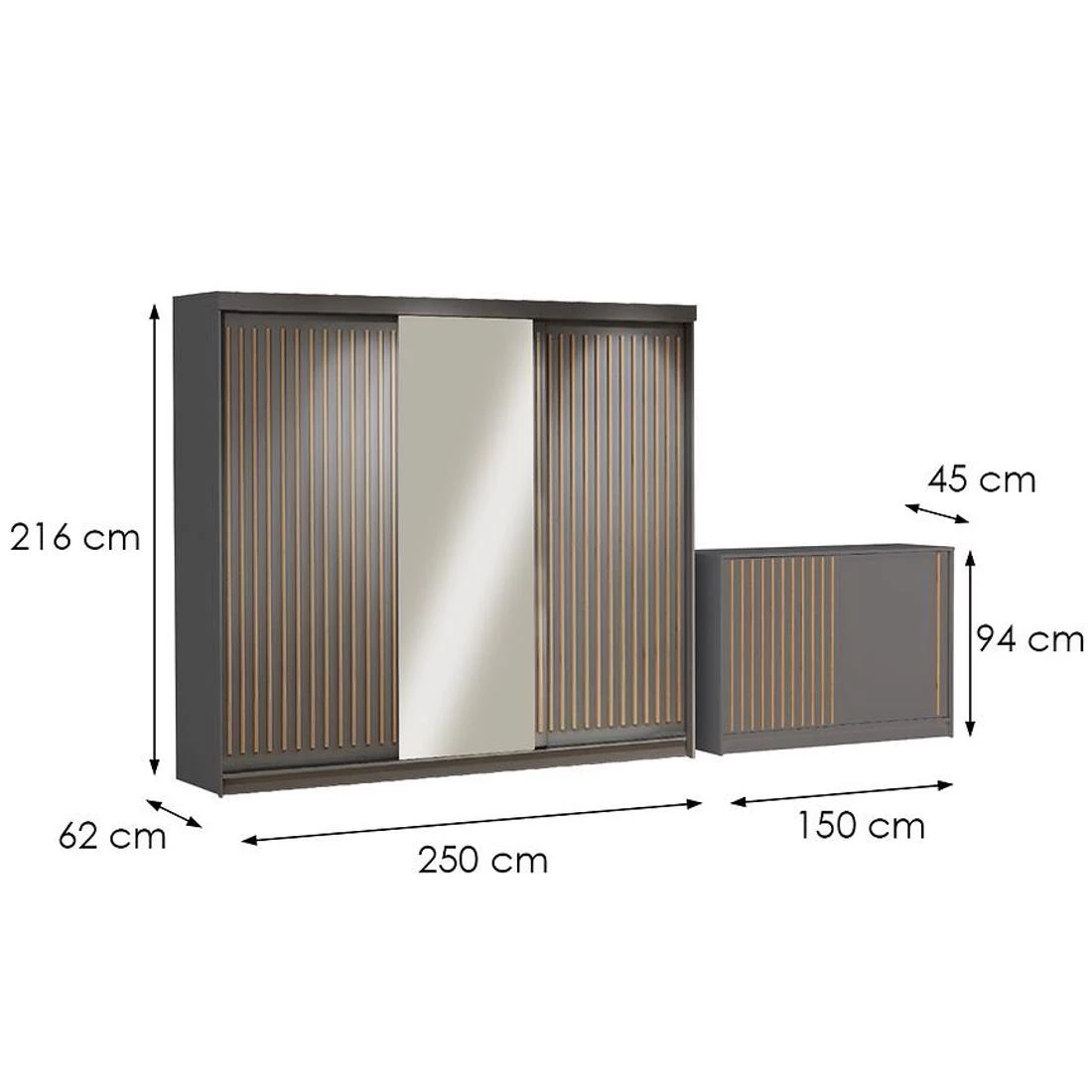 Royal ormar + Royal komoda 250x62x200 cm smeda