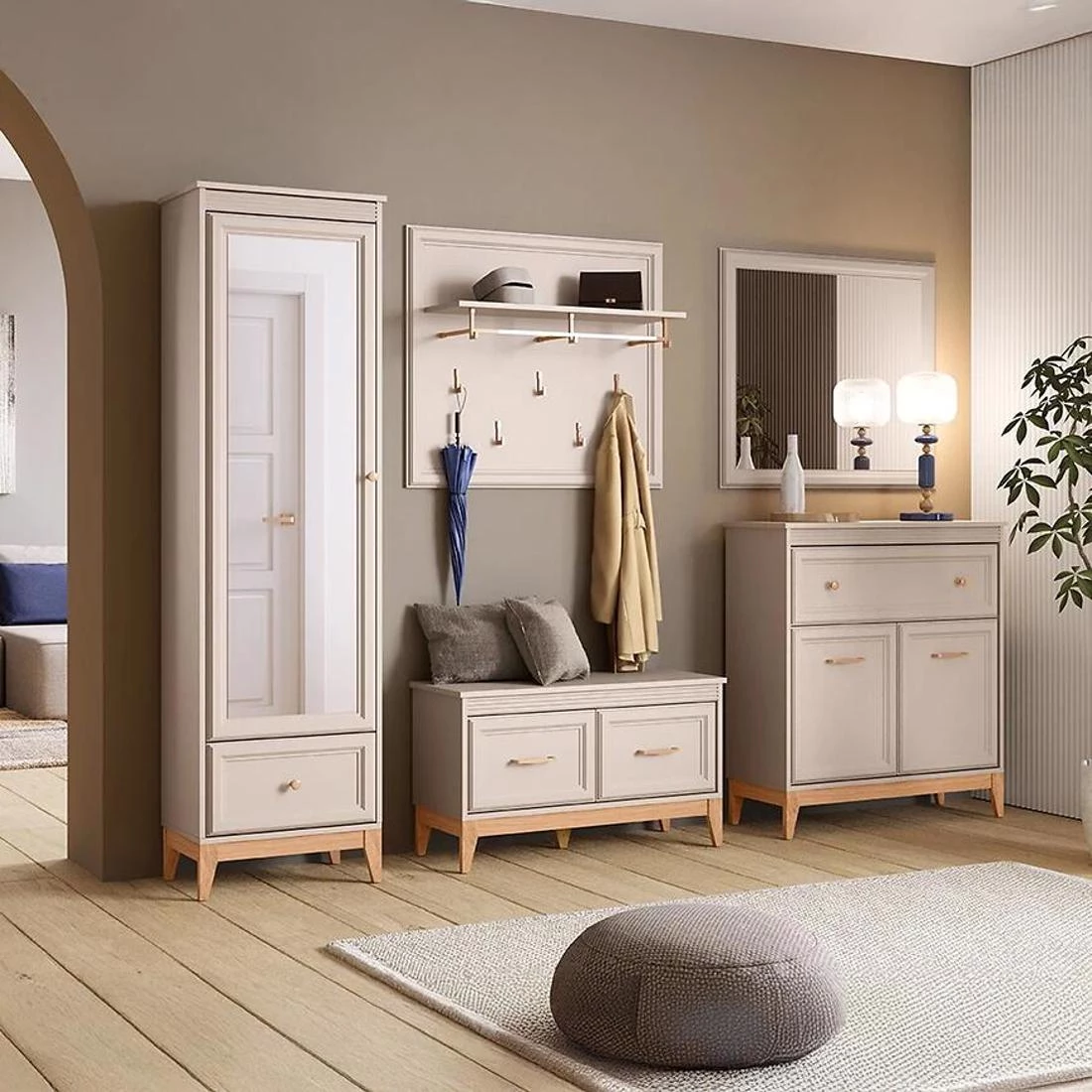 Windsor komoda 2 vrata 1 fioke 92x35x100 cm kashmir/hrast