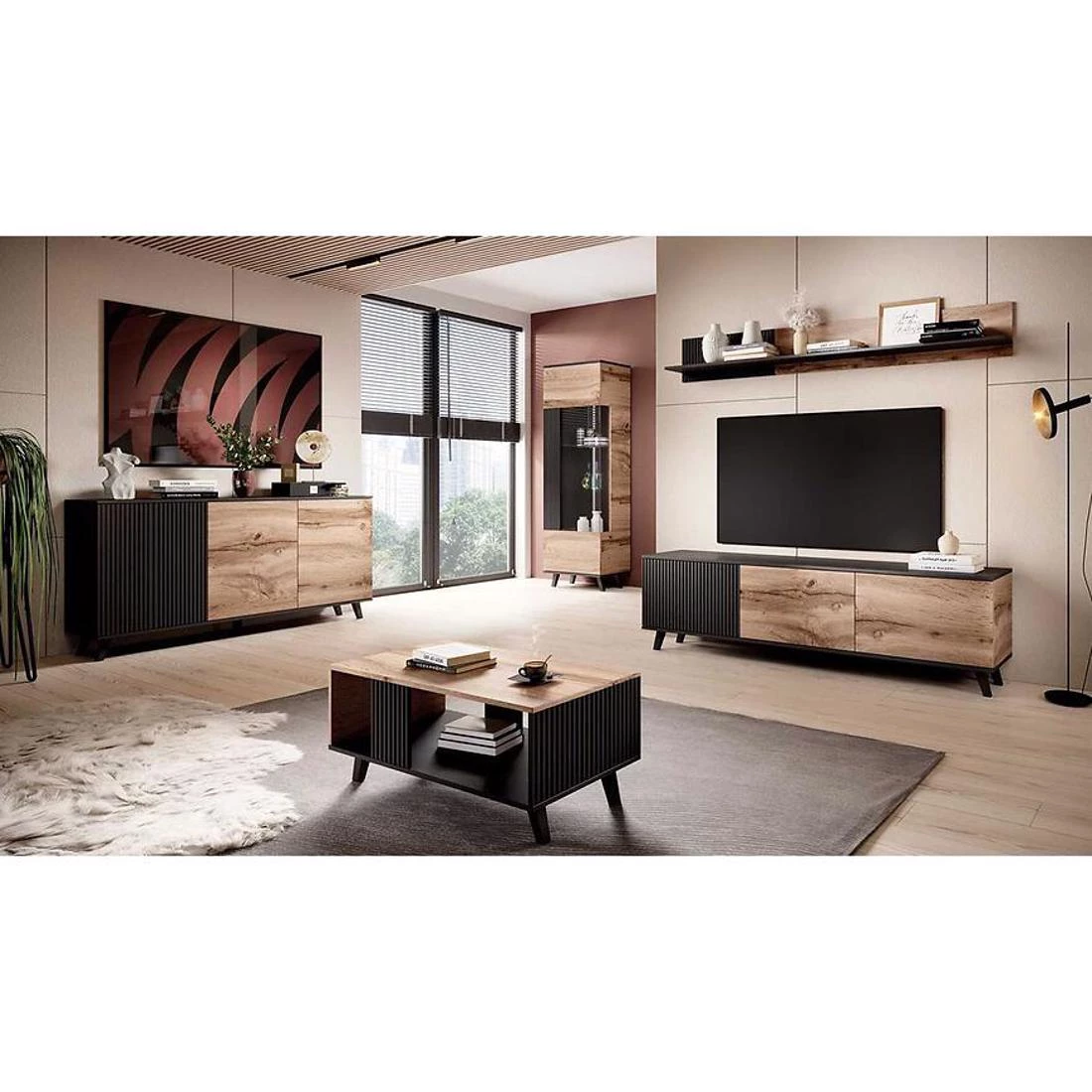 Random komoda 100x40x82 cm kašmir/orah/crna