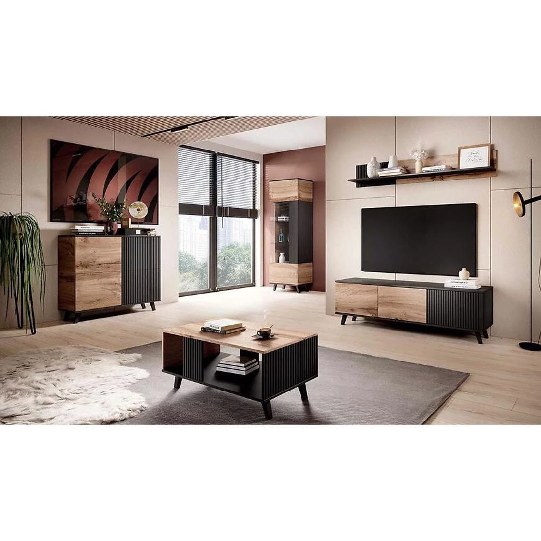 Random komoda 3 vrata 100x40x82 cm kašmir/orah/crna