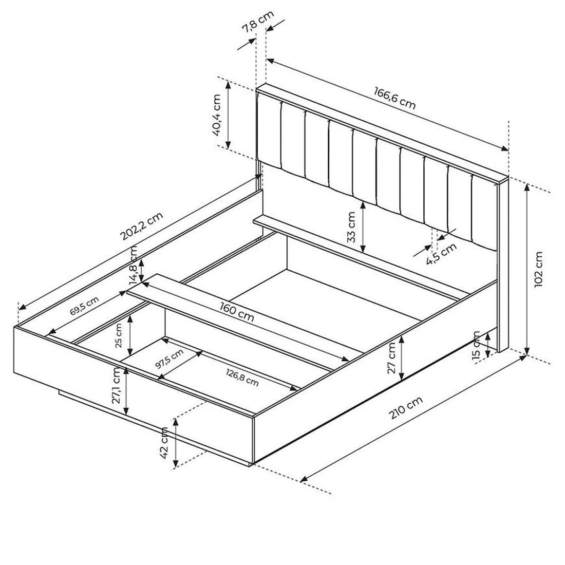 Amaro krevet 166,4x210x102 cm orah