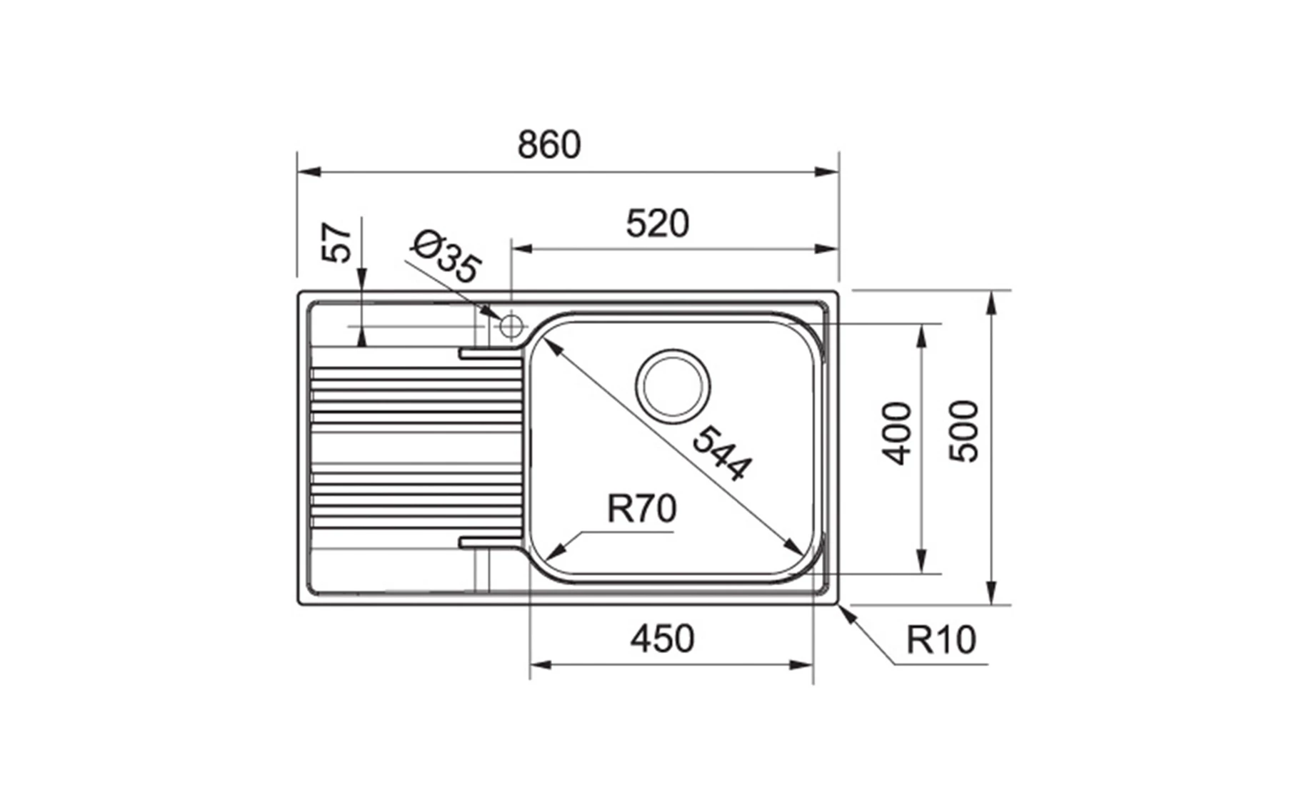 Franke Smart SRX 611-86 LB sudoper  86x50 cm desni + sifon 3,5"