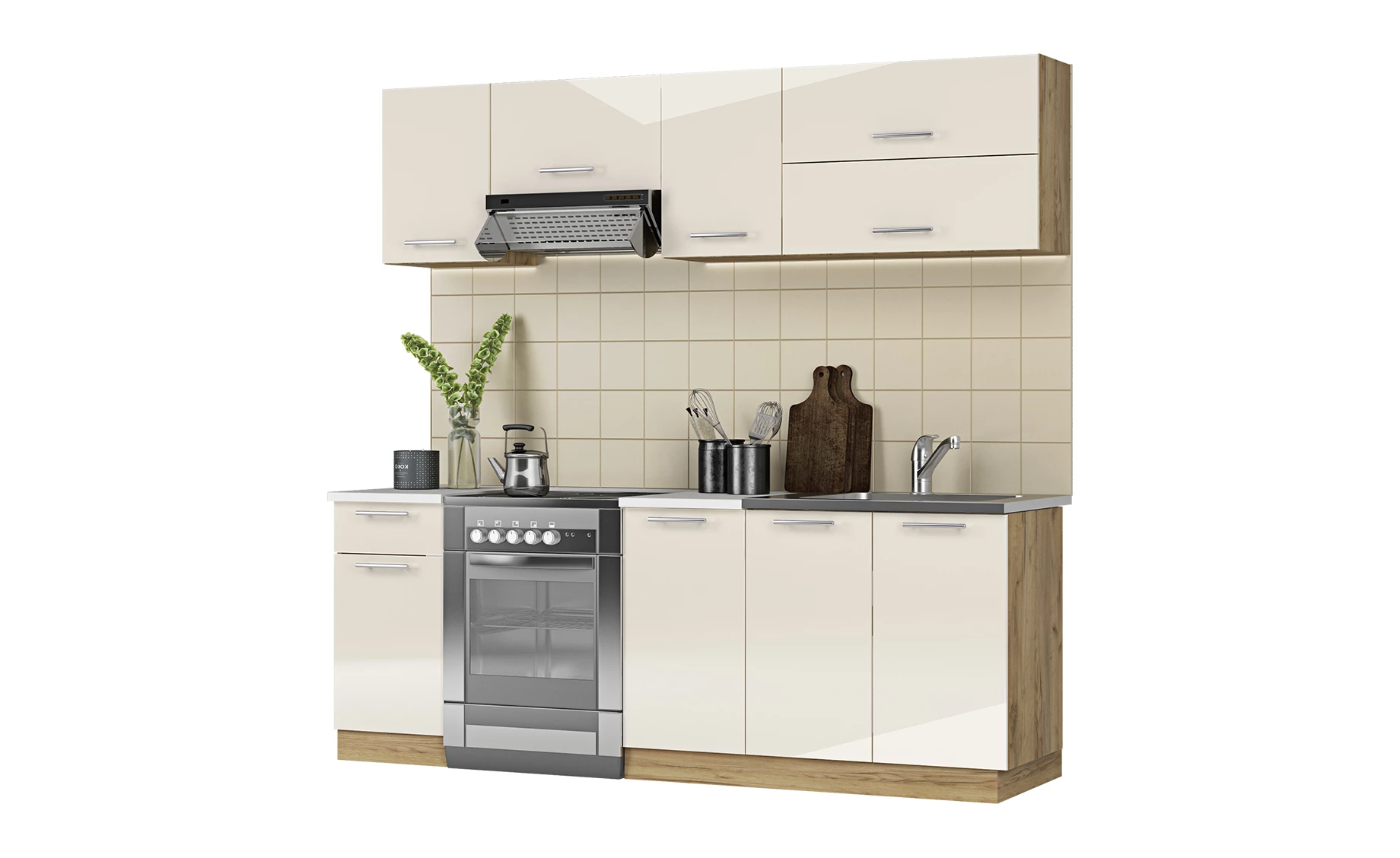 Grace blok kuhinja 220X60X197 cm hrast krem