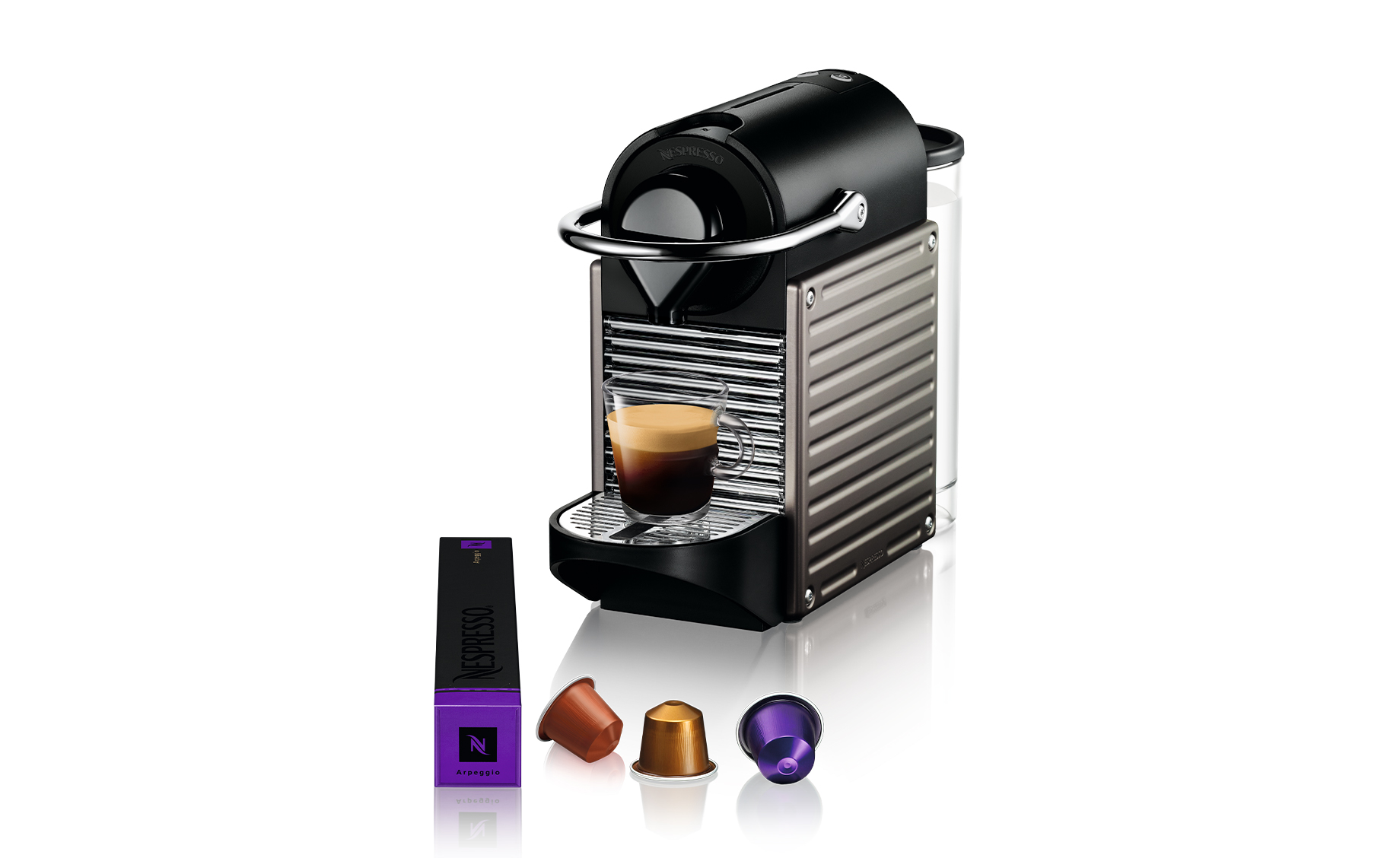Nespresso Pixie Electric Titan aparat za kavu, crno-sivi