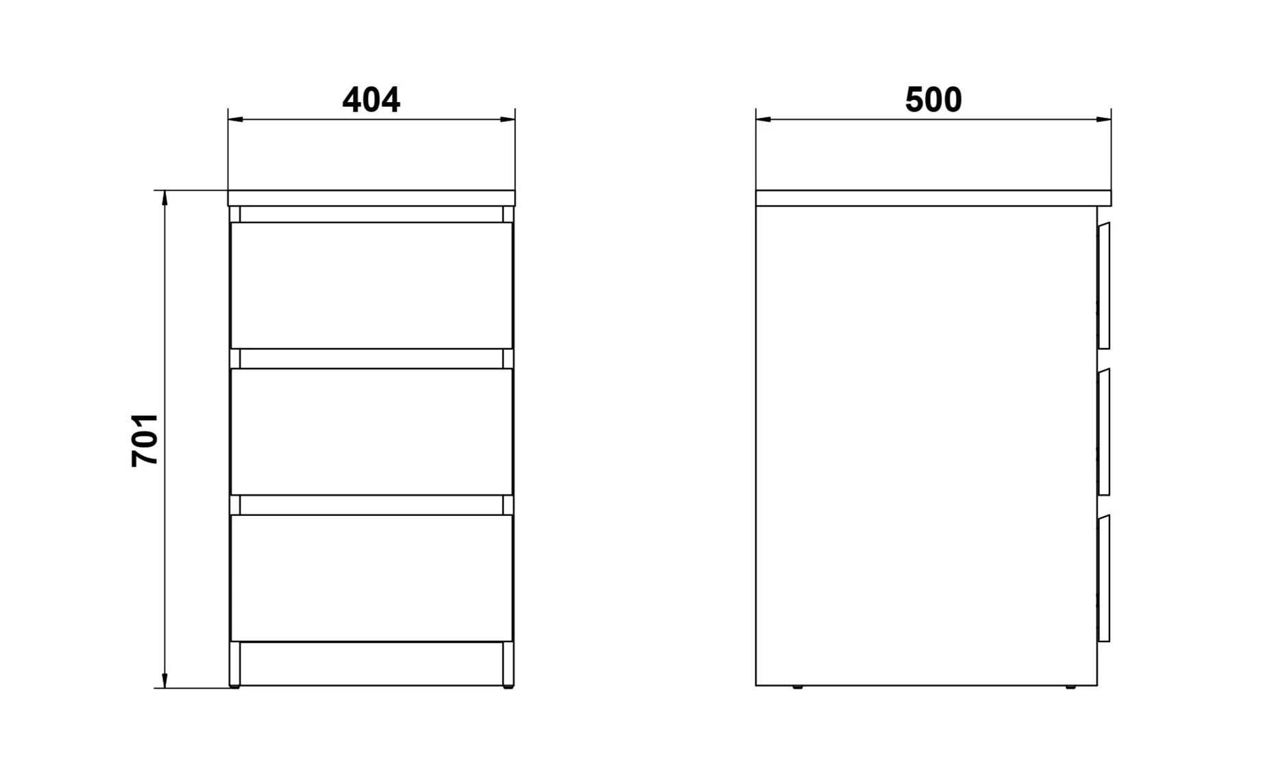 Naia noćni ormarić 3 fioke 40x50x70 cm beli visoki sjaj