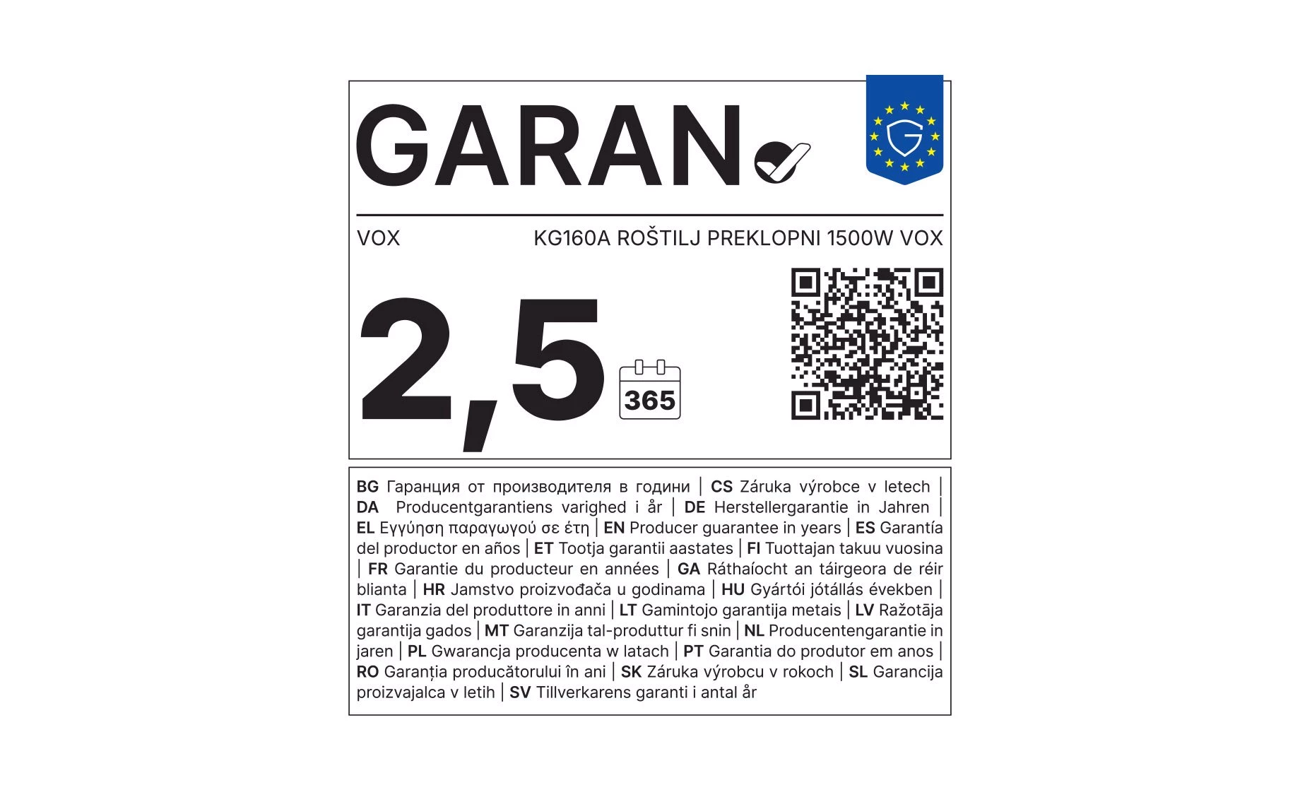 Vox KG160A električni roštilj
