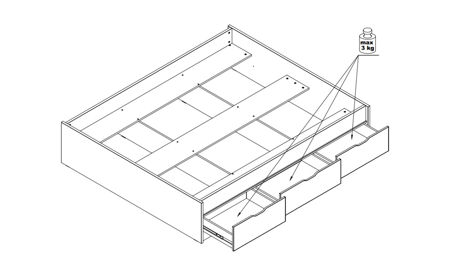 Vankka krevet 3 ladice bez podnice 170,5x205x43cm natur/bijela