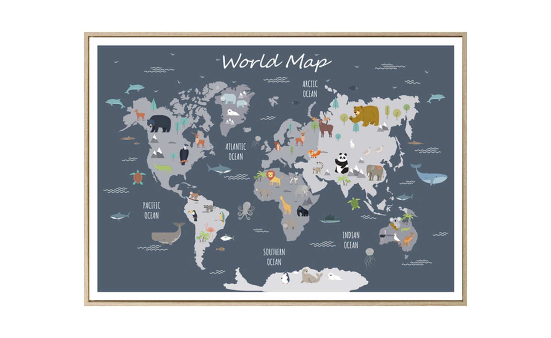 Slika s okvirom Dječja karta svijeta 50x70cm
