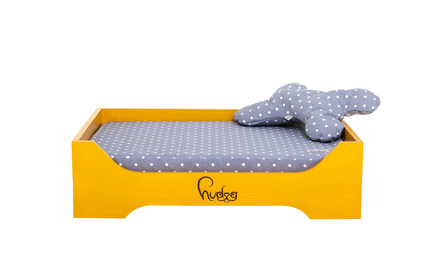 Drveni krevet za pse s jastukom Dots 70x50x20cm žuti