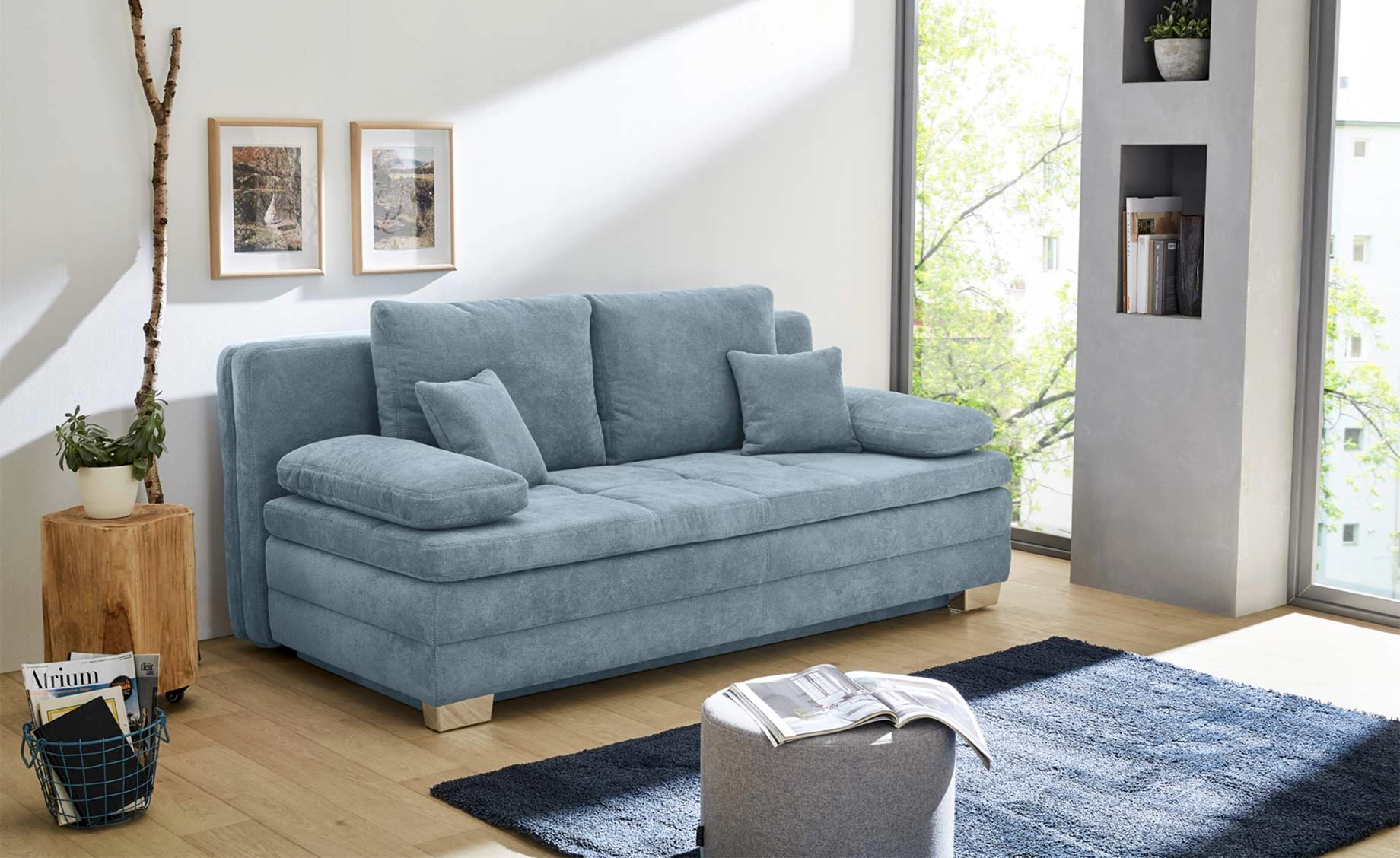 Lindau trosjed s ležajem i spremnikom svjetlo plavi 203x106x81 cm