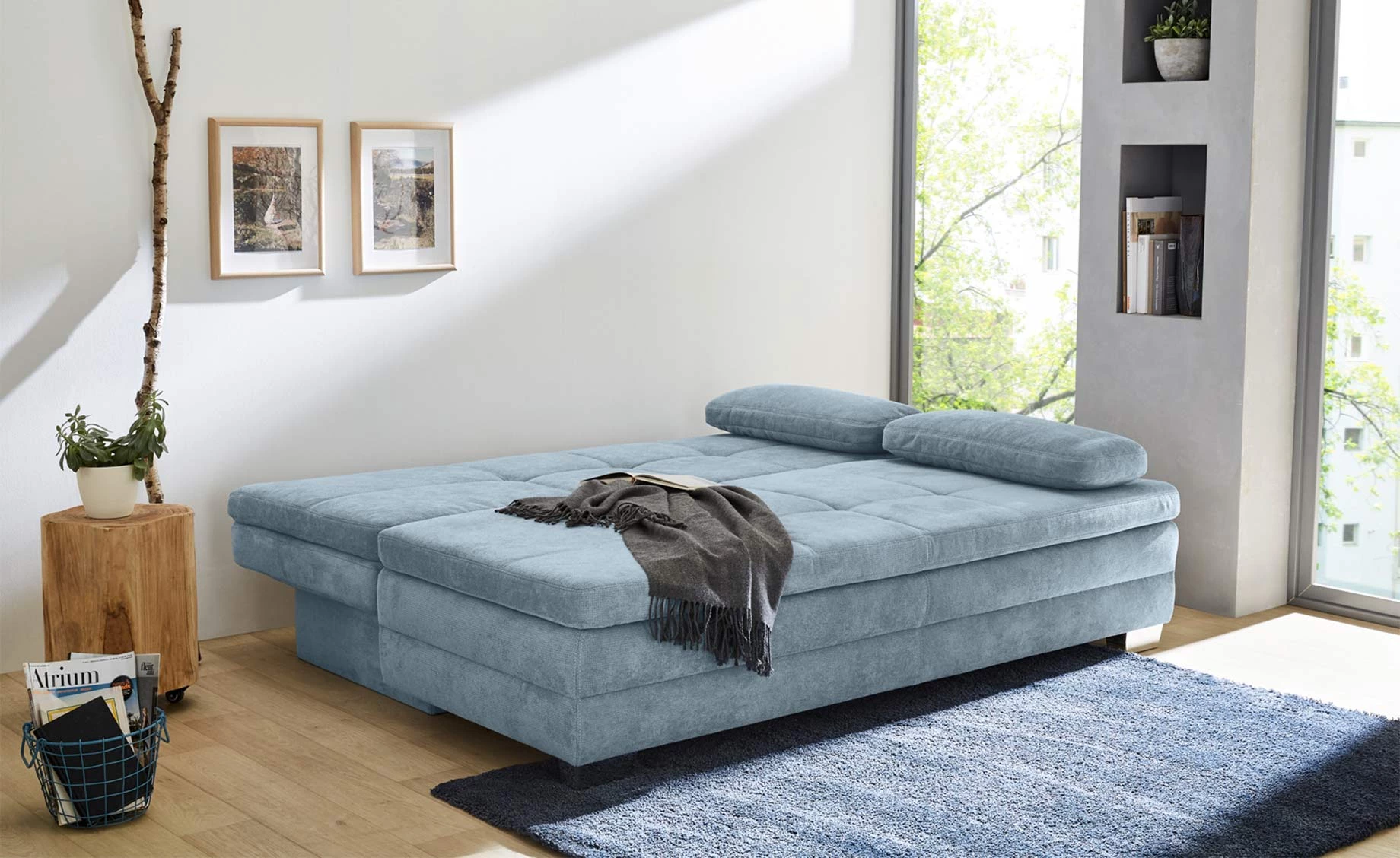 Lindau trosjed s ležajem i spremnikom svjetlo plavi 203x106x81 cm