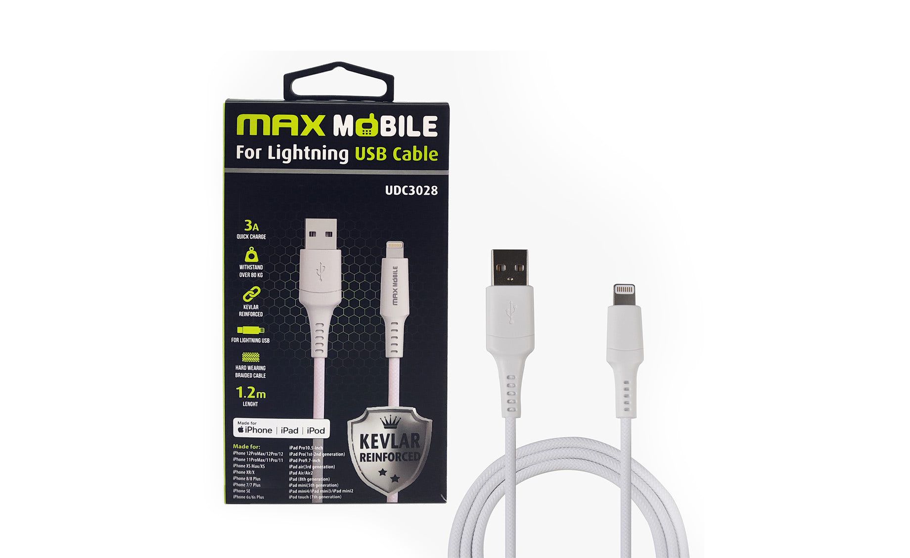 Max Mobile USB-Lightning kabel 1.2m