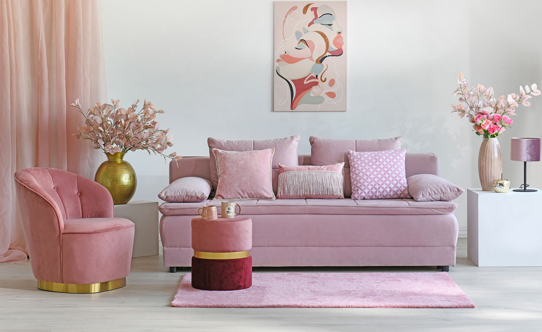 Diori trosjed s ležajem roza 203x106x74/90cm