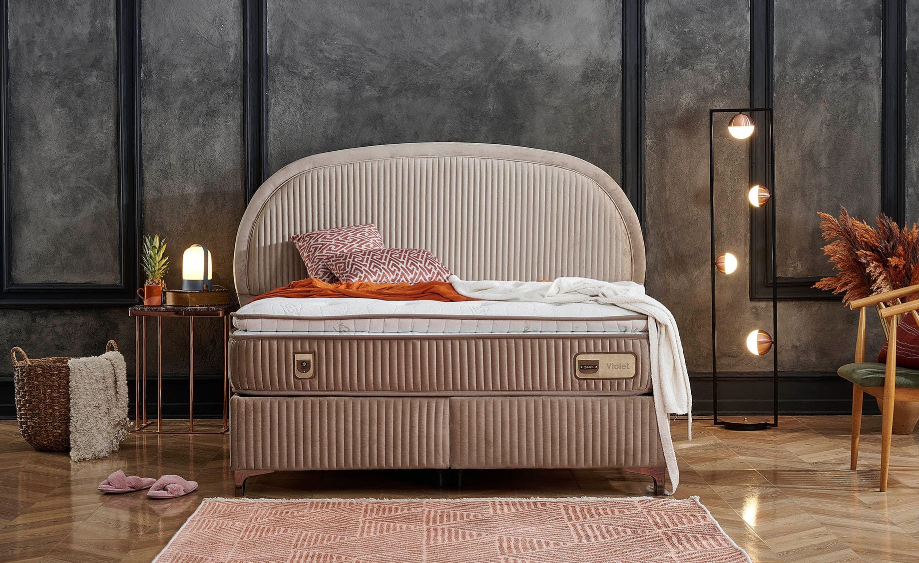 Violet boxspring krevet sa prostorom za odlaganje 126x200x133/68cm
