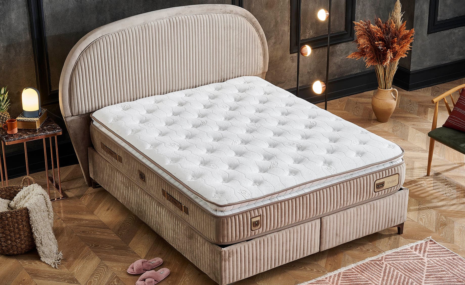 Violet boxspring krevet sa prostorom za odlaganje 186x210x133/68cm