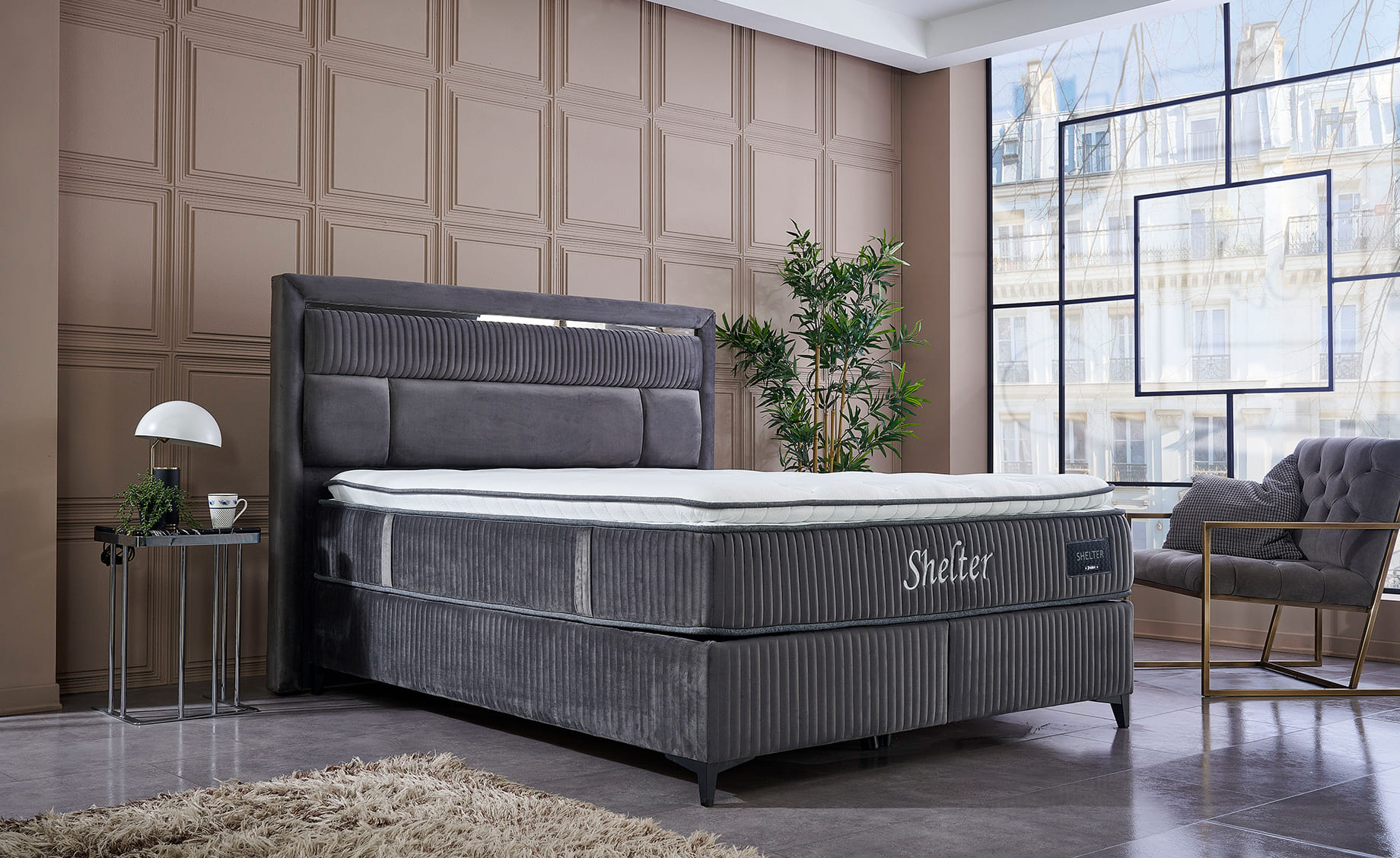 Shelter boxspring krevet sa prostorom za odlaganje 181x211x133/70cm