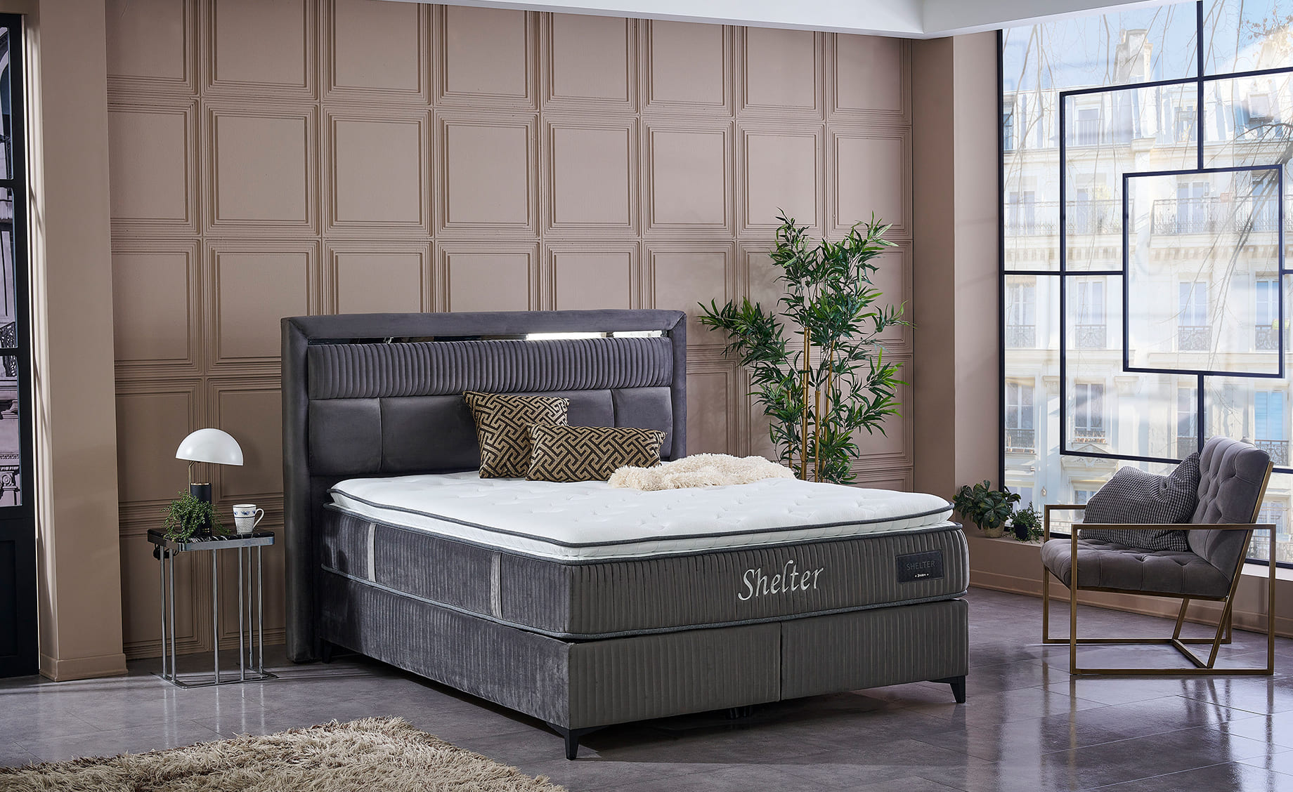 Shelter boxspring krevet sa prostorom za odlaganje 201x211x133/70cm