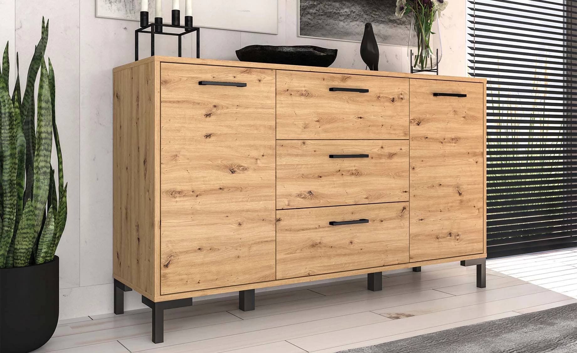 Nevio komoda 2 vrata+3 ladice 138x41x83 cm