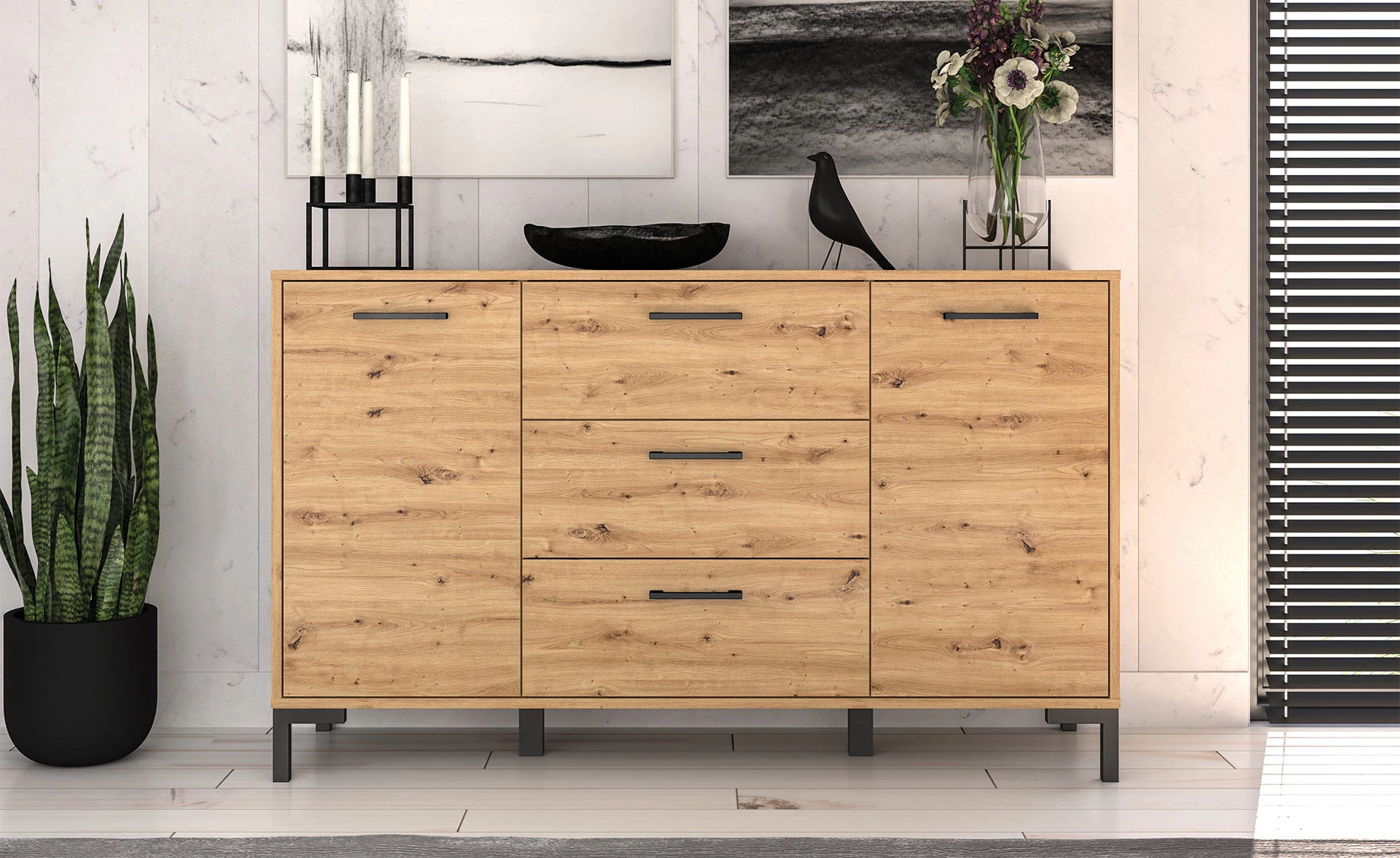 Nevio komoda 2 vrata+3 ladice 138x41x83 cm