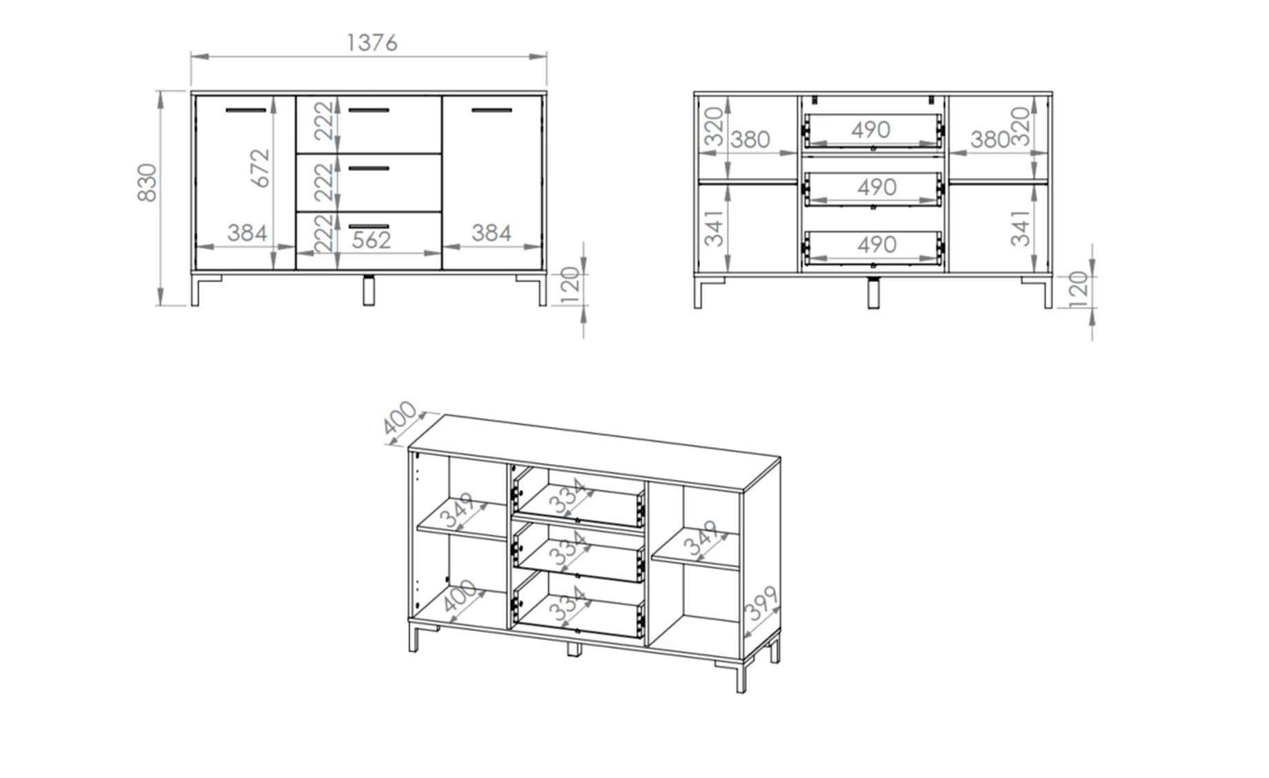 Nevio komoda 2 vrata+3 ladice 138x41x83 cm