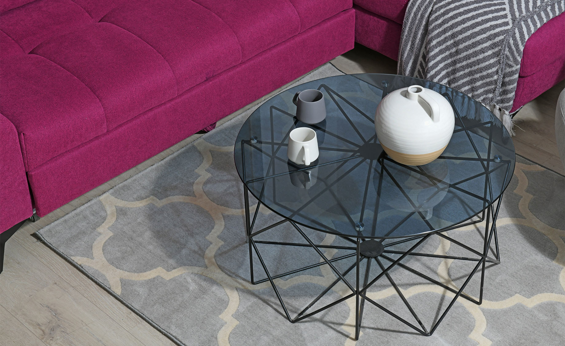Diamond klub sto D80x40,5cm staklo/metal