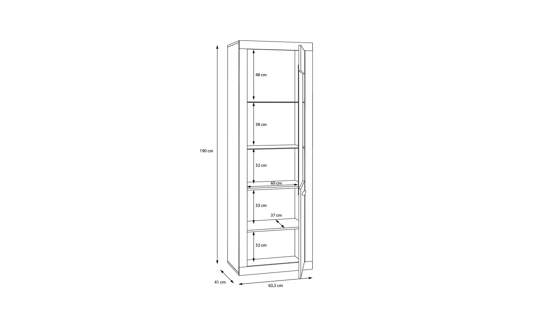 Trebbia vitrina 1 vrata 63x41x191 cm
