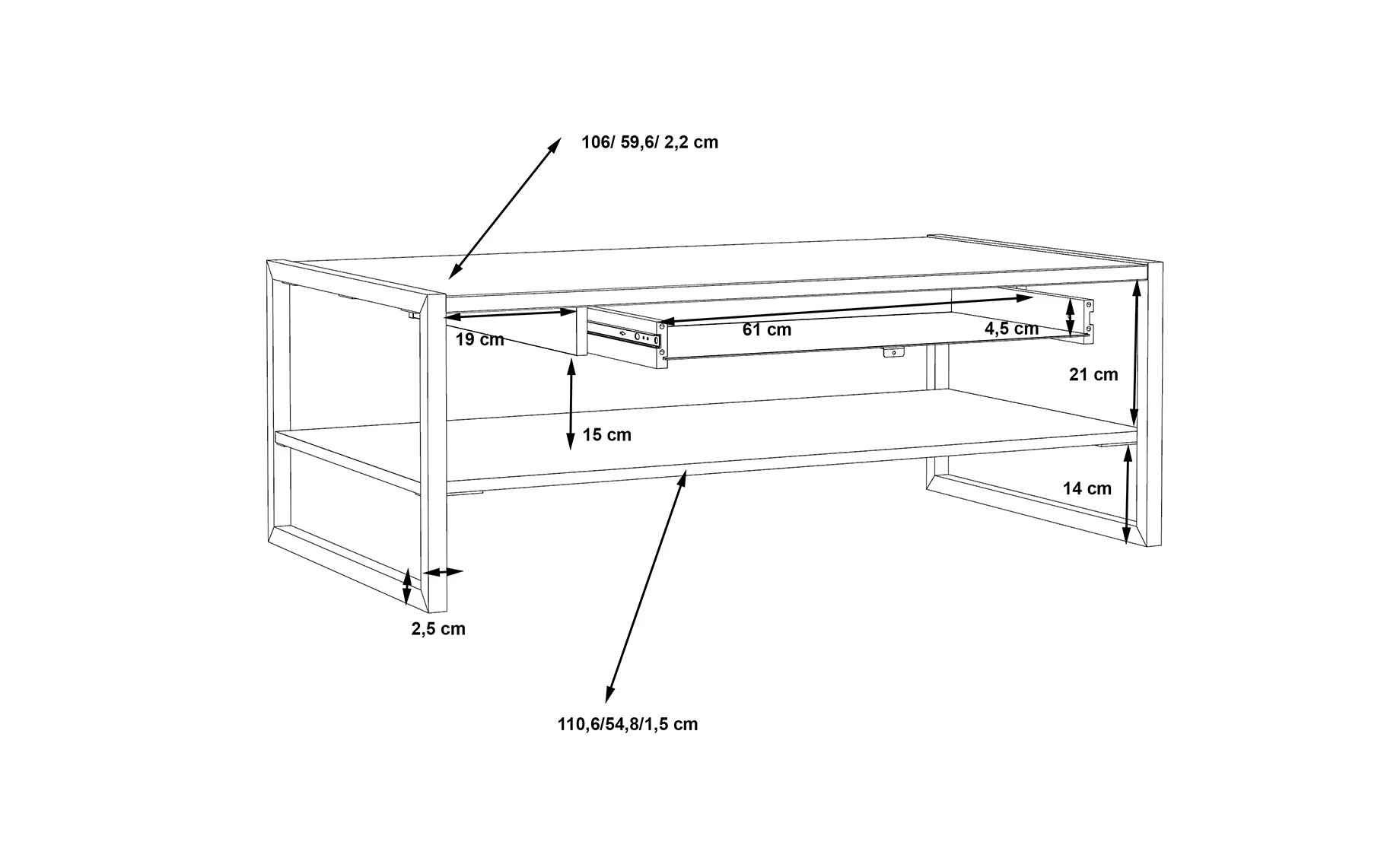 High Rock klub sto 1 fioka+1 polica 111x60x40 cm