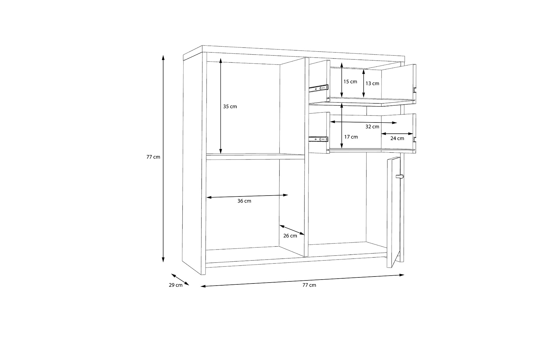Best komoda 3 vrata+2 ladice 77x30x77 cm bijela/artisan hrast