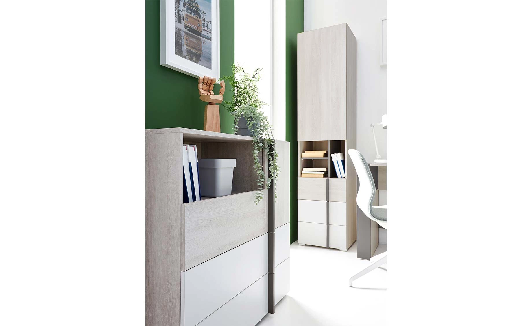 Remo komoda 1 vrata + 3 ladice 90x43x90cm bijela/natur