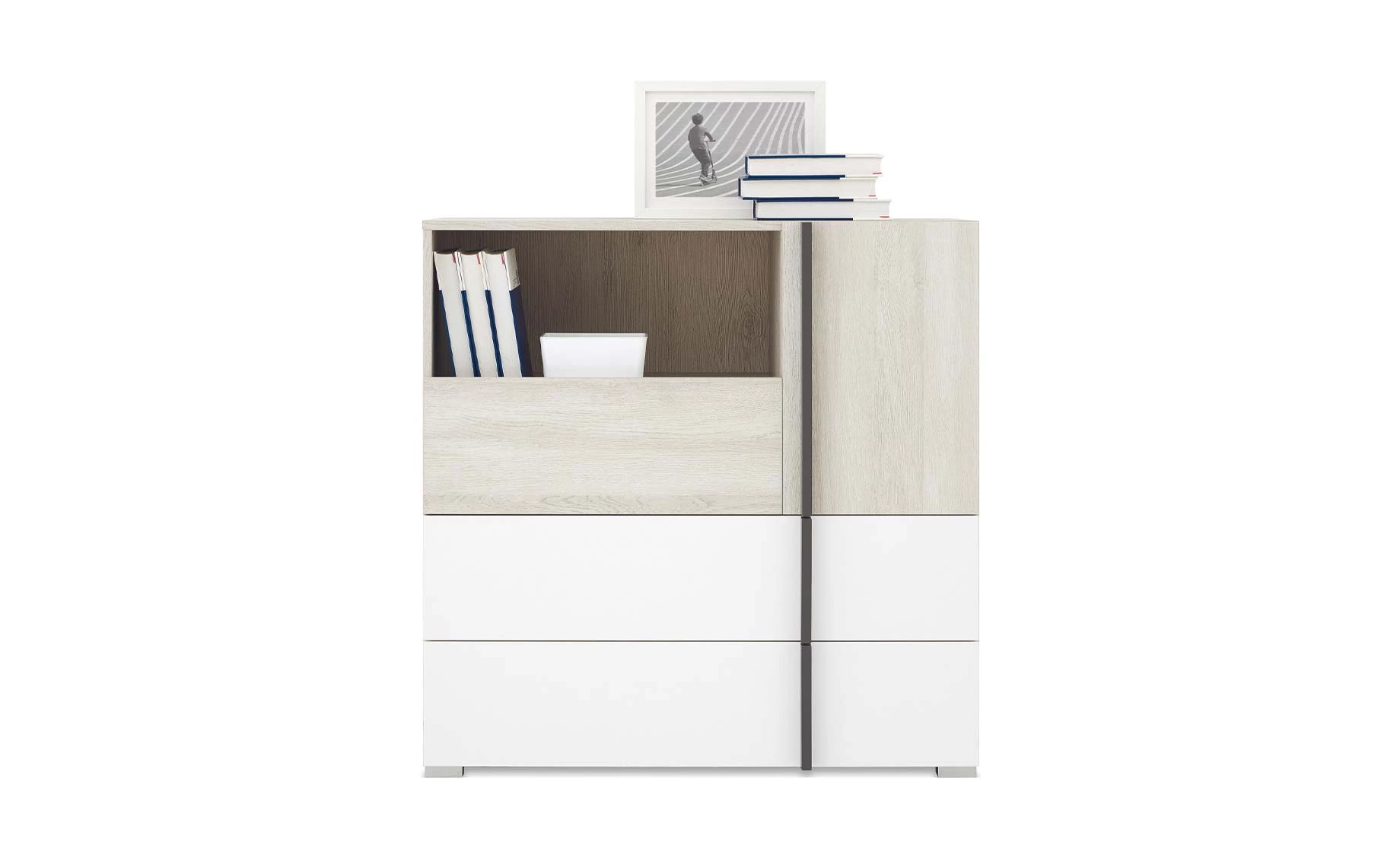 Remo komoda 1 vrata + 3 ladice 90x43x90cm bijela/natur