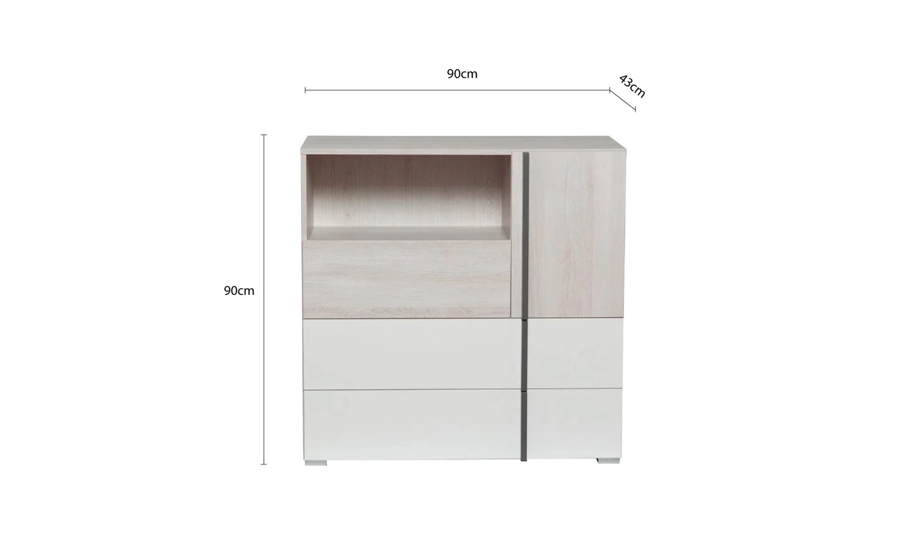 Remo komoda 1 vrata + 3 ladice 90x43x90cm bijela/natur