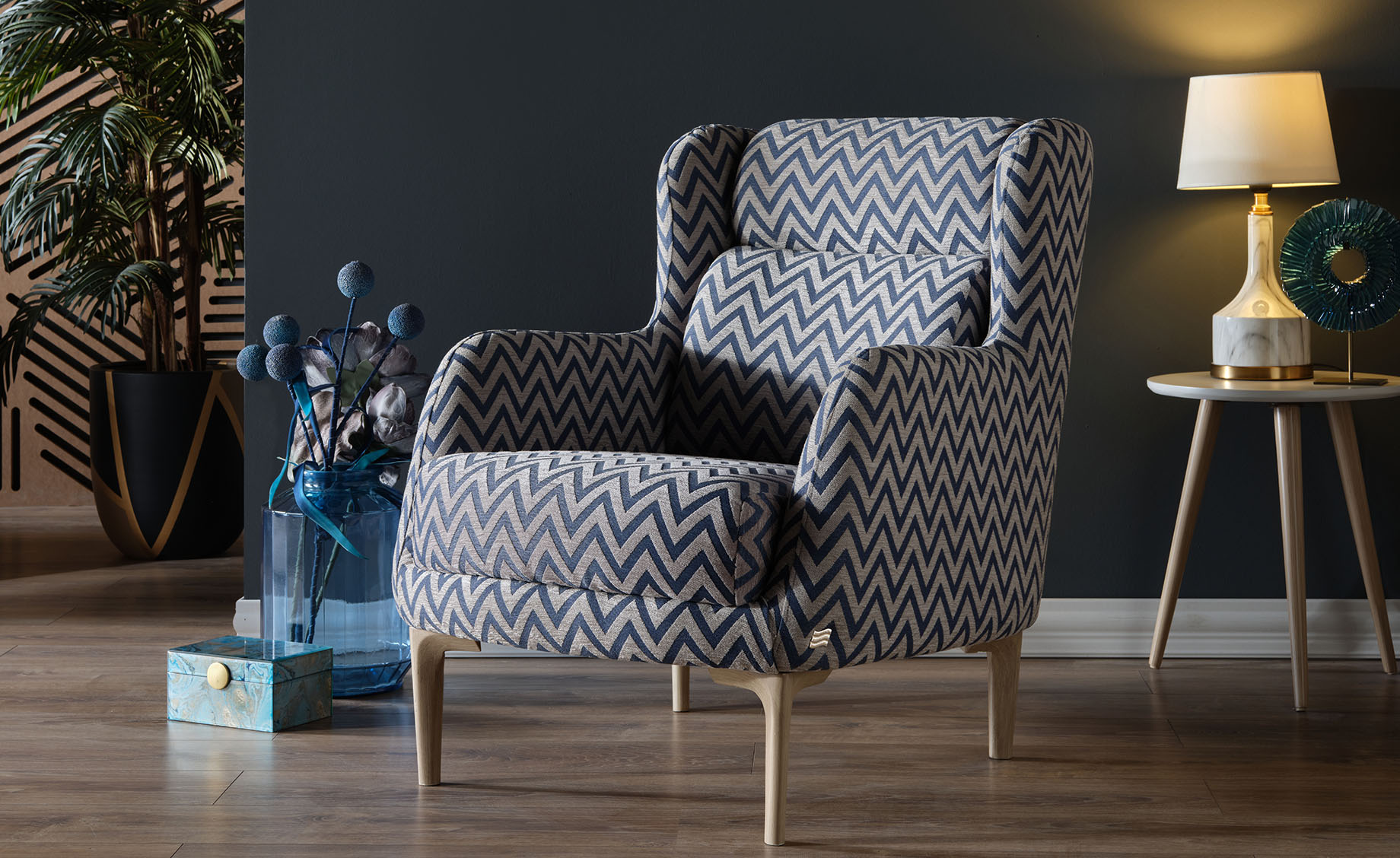 Retro fotelja sivo-plava 73,5x94x93,5 cm