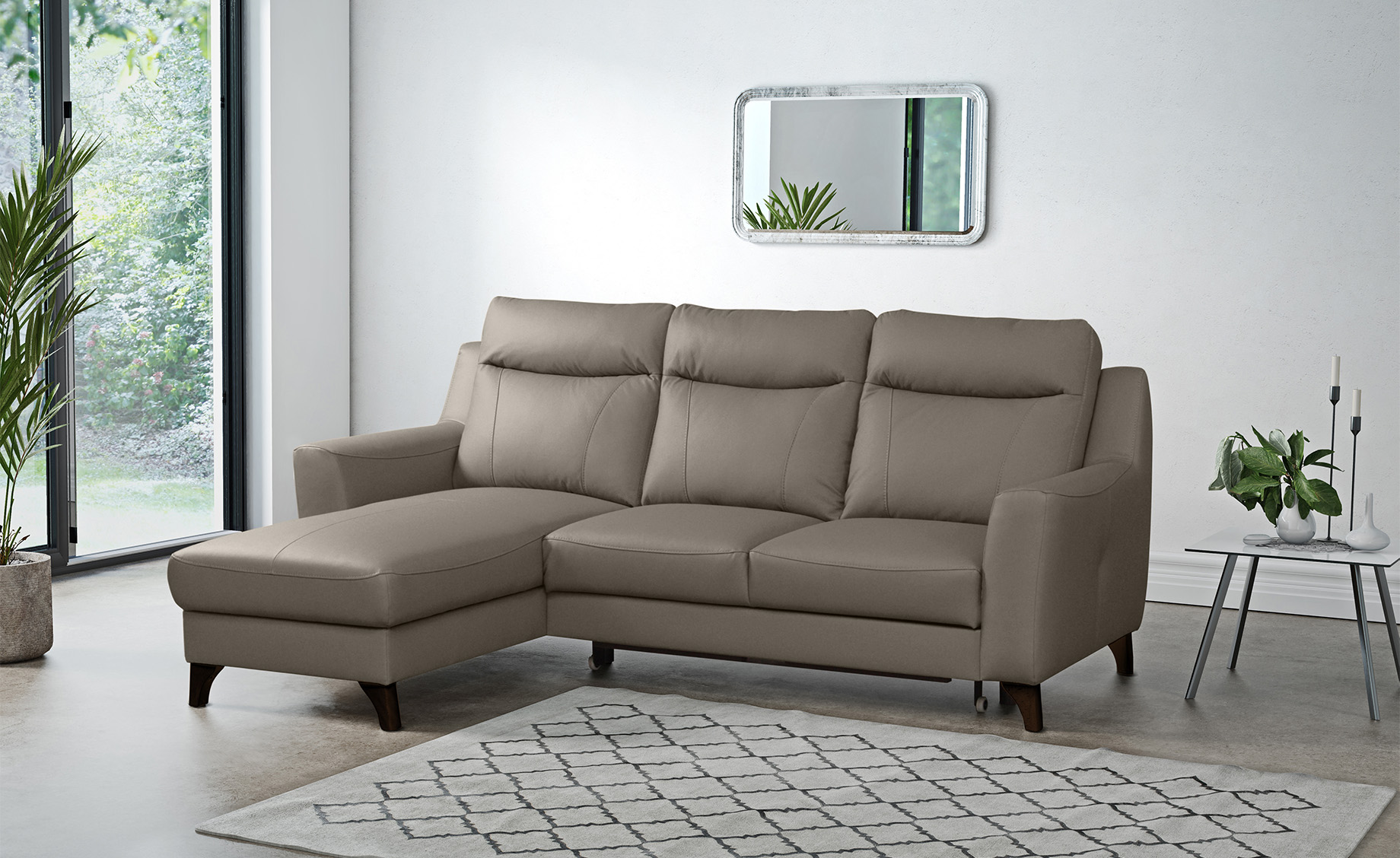 Link ugaona garnitura sa ležajem madras koža leva 235x169x100