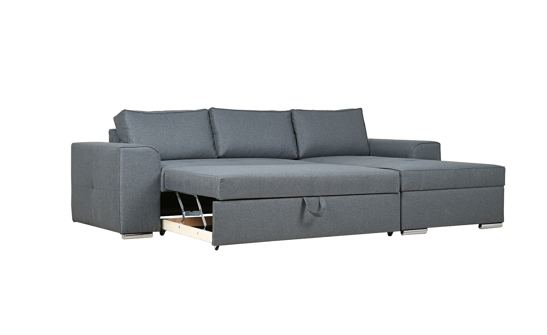Korfu Luxe ugaona garnitura sa ležajem i prostorom za odlaganje siva 273x163x90cm desna