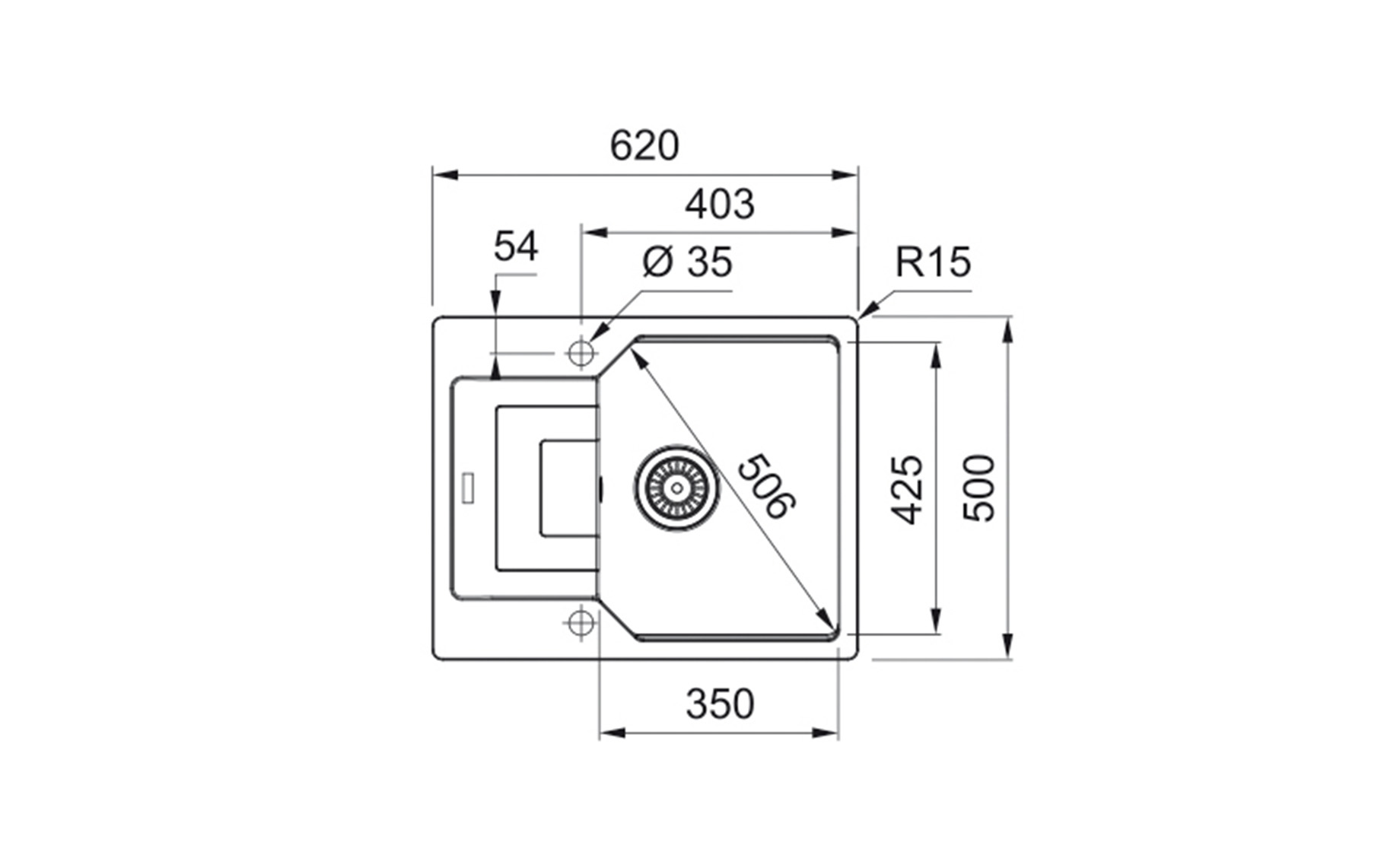 Franke UBG 611-62 sudoper 62x50 cm+sifon,crni