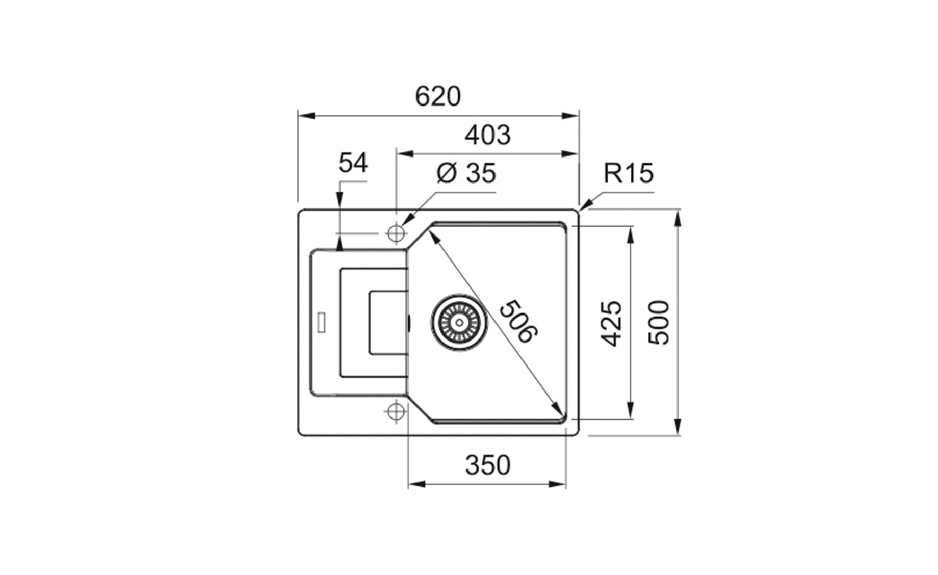 Franke UBG 611-62 sudoper 62x50 cm+sifon,mat crni