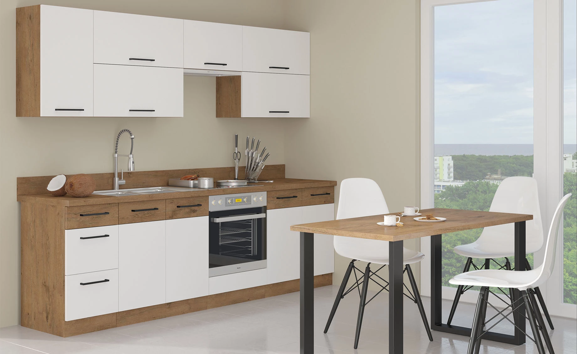 Vigo blok kuhinja 260x60x210 cm hrast bela sjaj