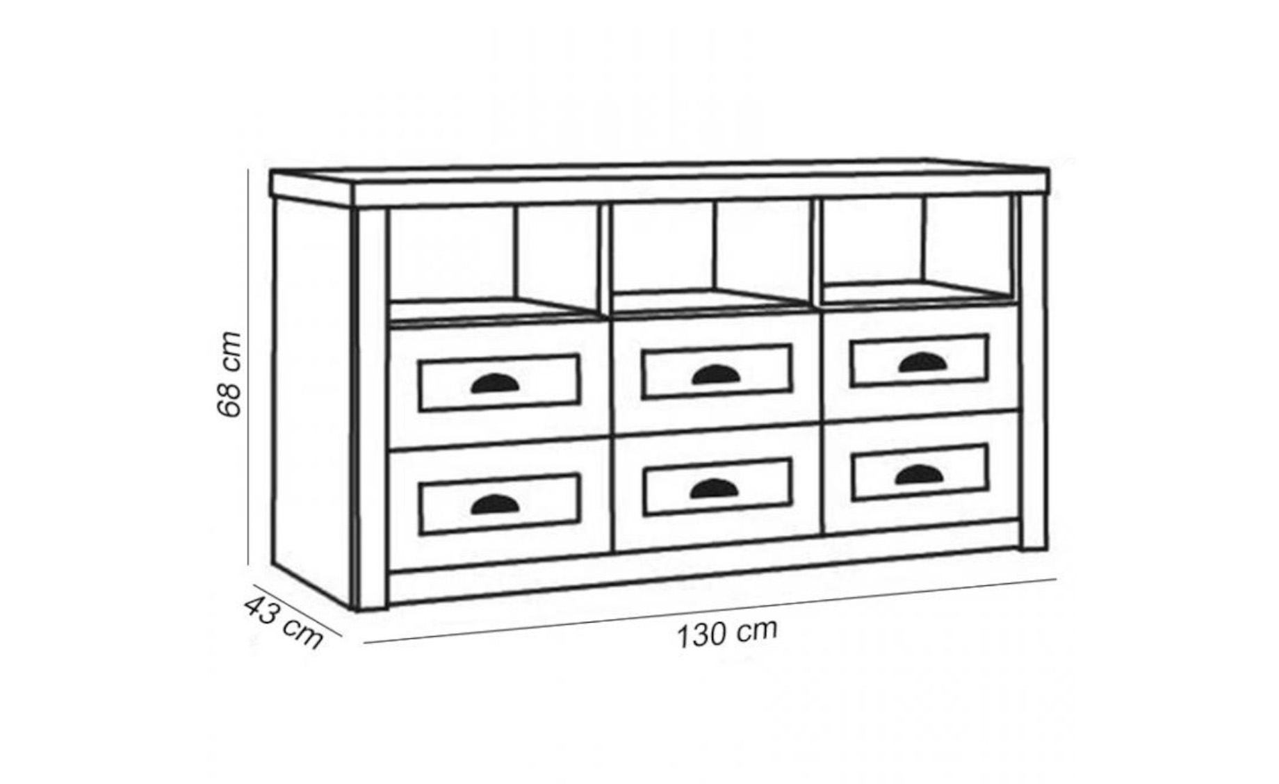 Prowansja TV komoda 6 fioka 130x43x68 cm bela/natur