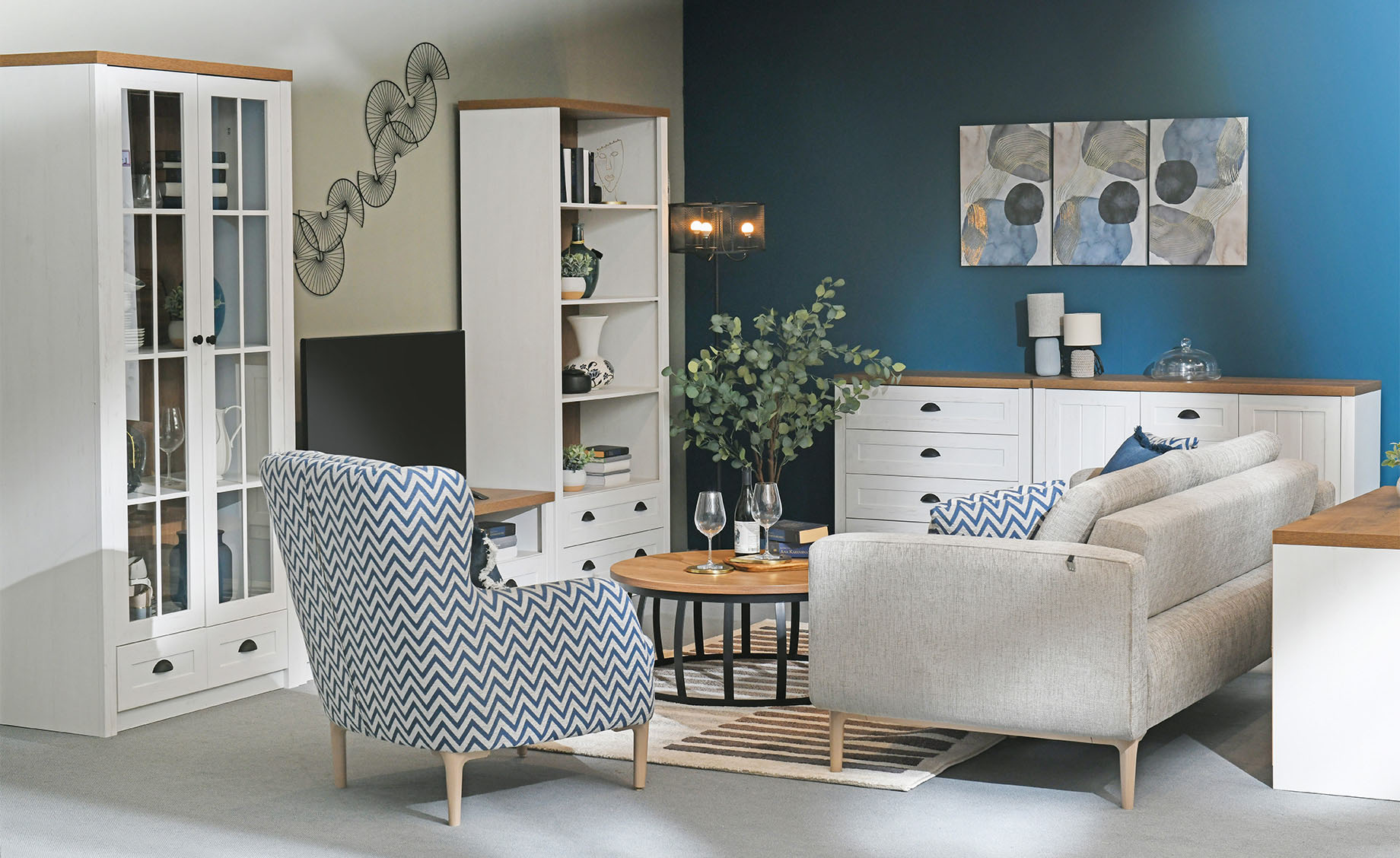 Prowansja komoda 4 fioke 88x43x88 cm bela/natur