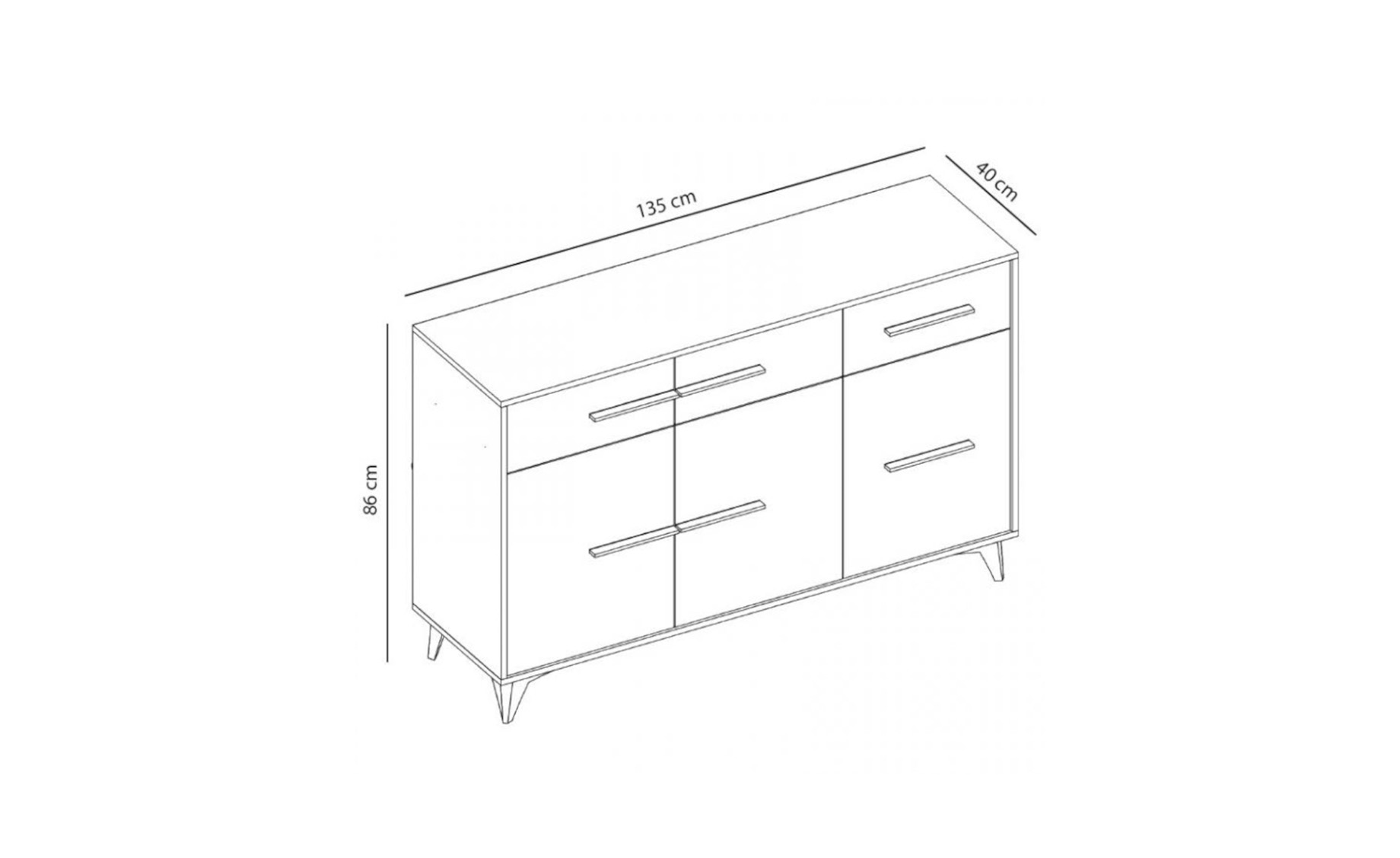 Frida komoda 3 vrata + 3 ladice 135x40x86 cm hrast