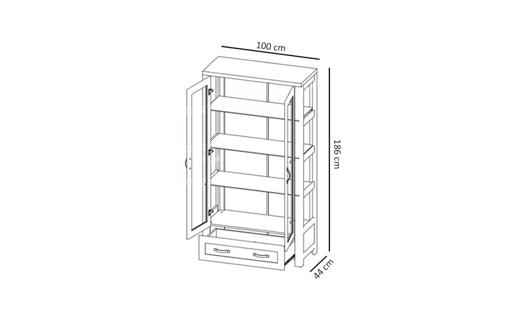 Nevada vitrina 2 vrata + 1 fioka 100x44x186 cm hrast