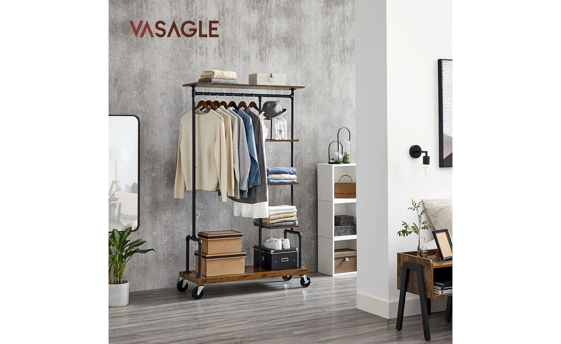 Stalak za odeću sa policama Wooden 103,5x40x174,5cm crni