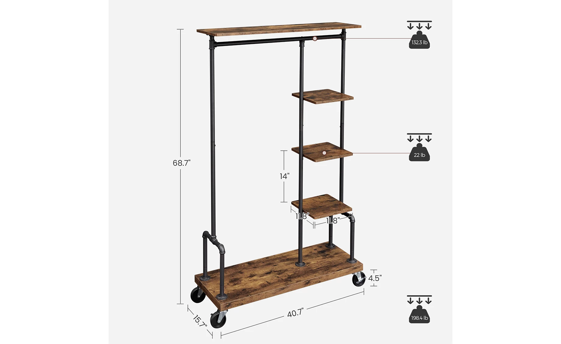 Stalak za odeću sa policama Wooden 103,5x40x174,5cm crni