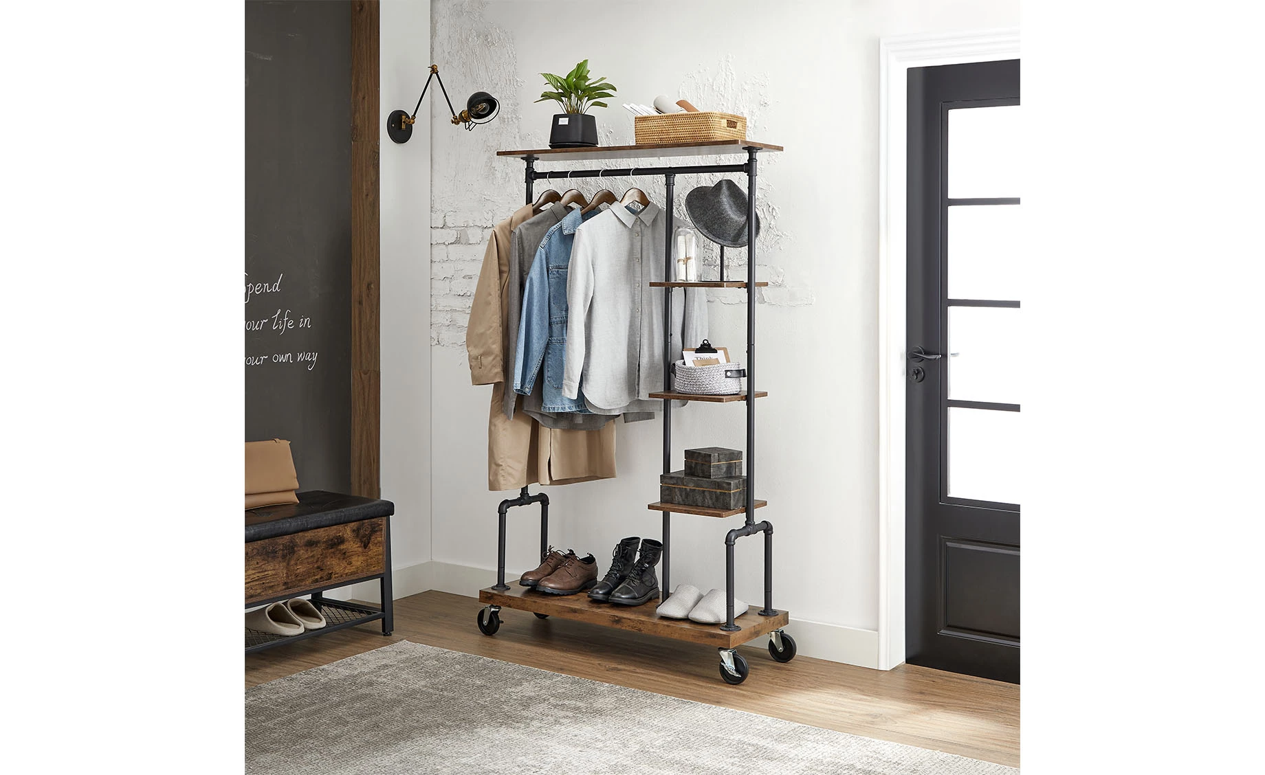 Stalak za odeću sa policama Wooden 103,5x40x174,5cm crni