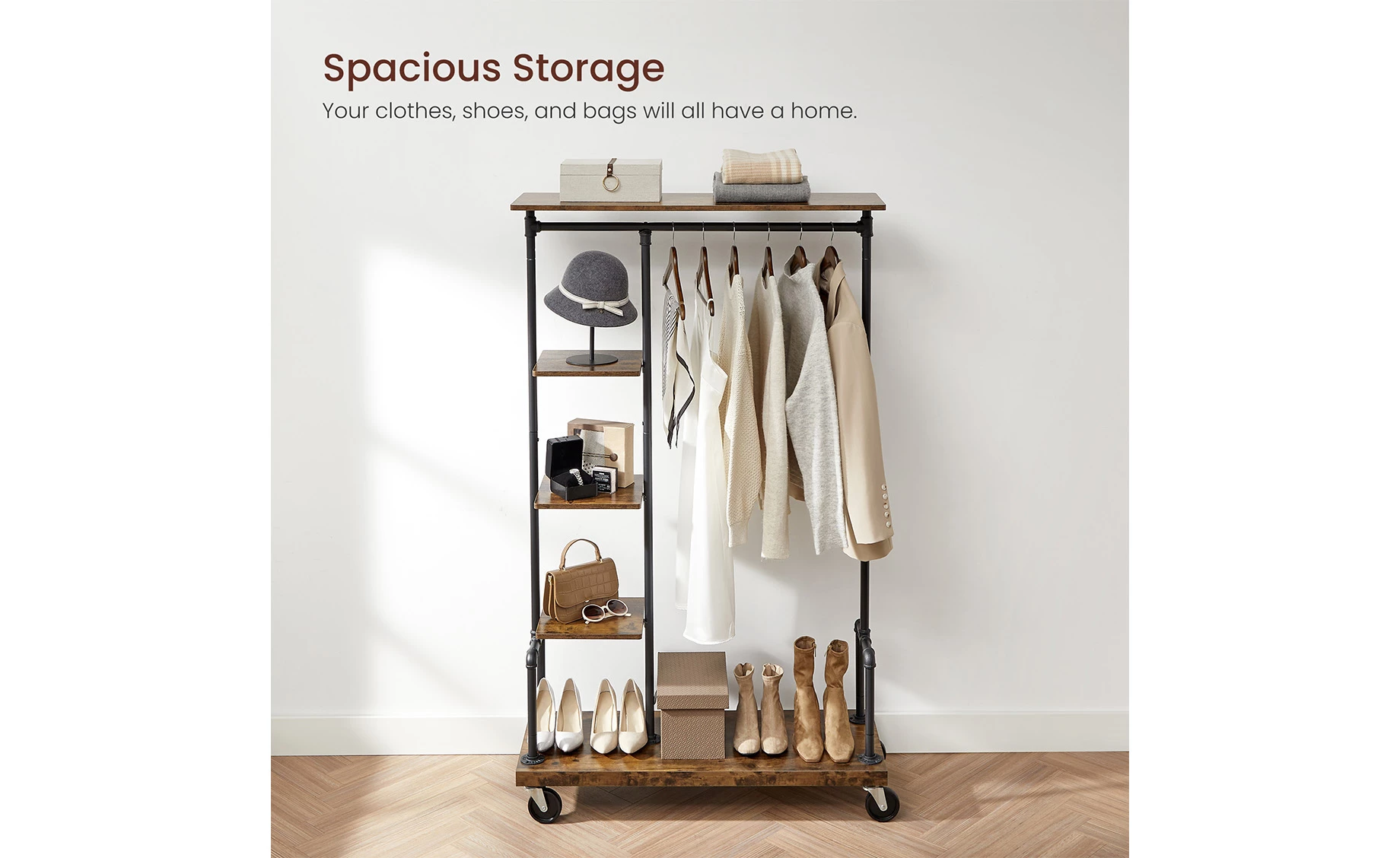 Stalak za odeću sa policama Wooden 103,5x40x174,5cm crni