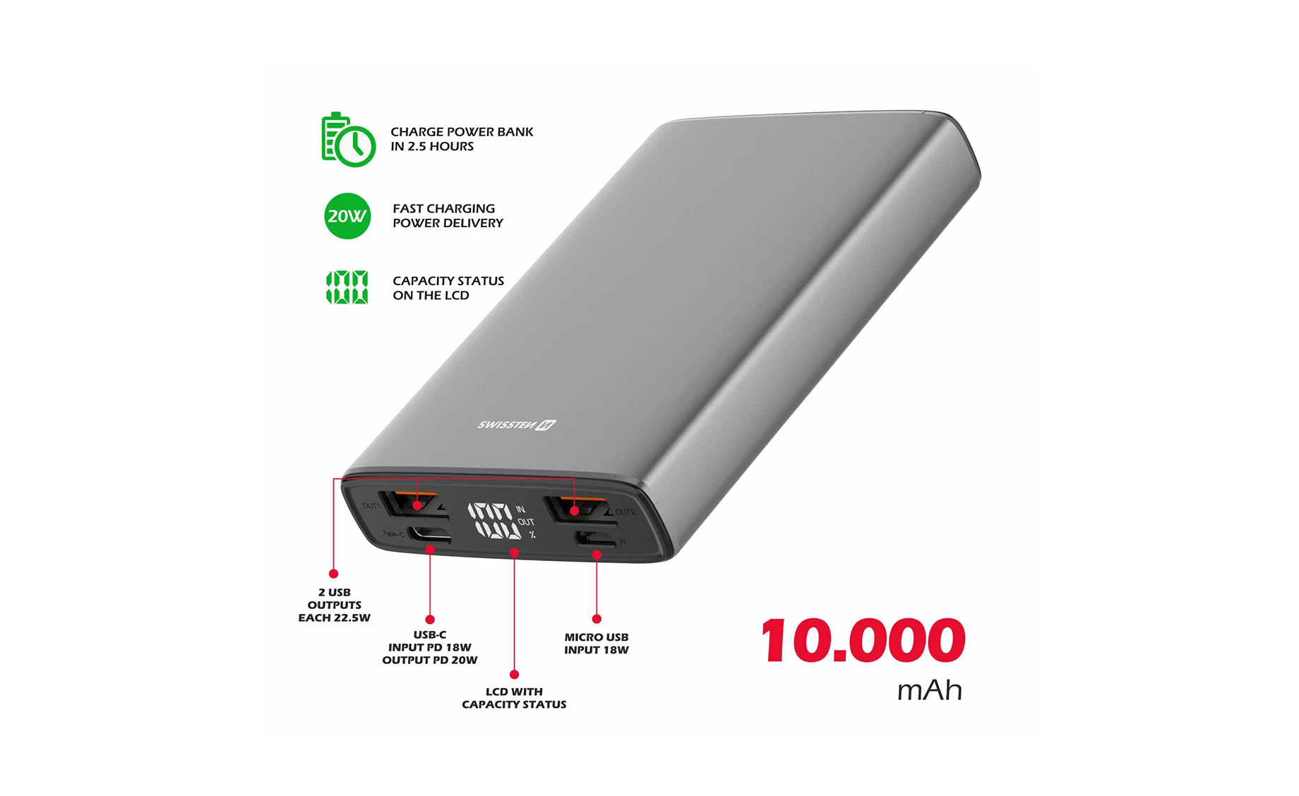 Swissten 22013915 prijenosni punjač 10000mAh